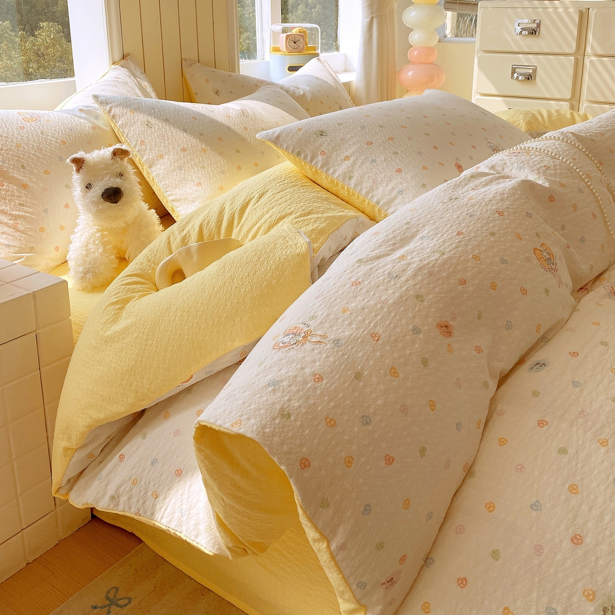 爱橙家纺（原艾橙家纺） 2026春夏新款A类高品质110克超柔泡芙纱四件套 暖心兔