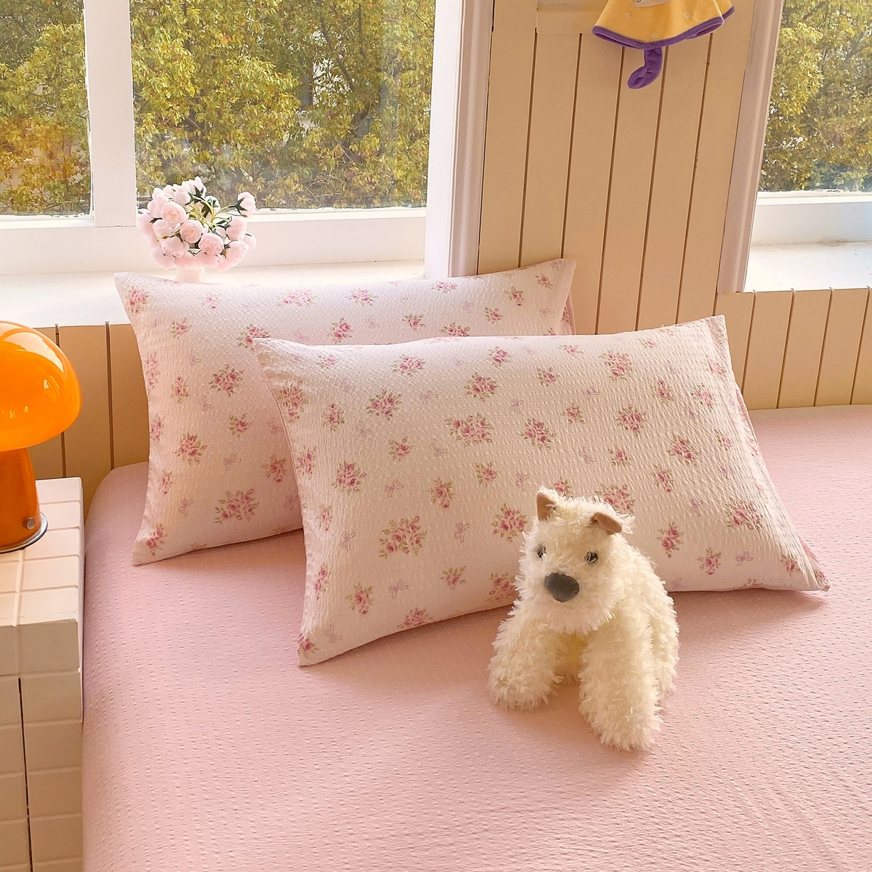 91家纺网 家纺一手货源 找家纺 爱橙家纺（原艾橙家纺） 2026春夏新款A类高品质110克超柔泡芙纱四件套 絮朵