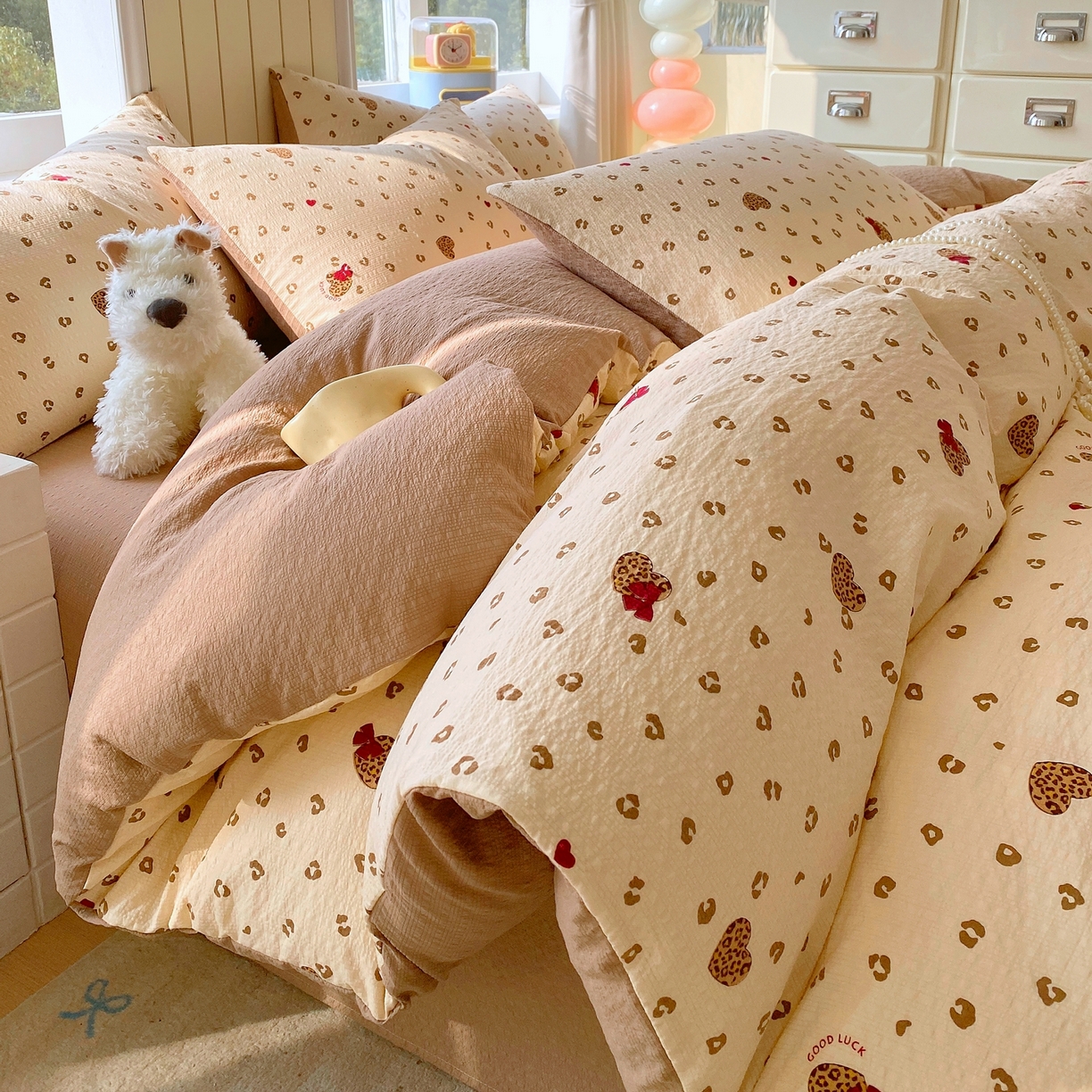 爱橙家纺（原艾橙家纺） 2026春夏新款A类高品质110克超柔泡芙纱四件套 豹纹甜心