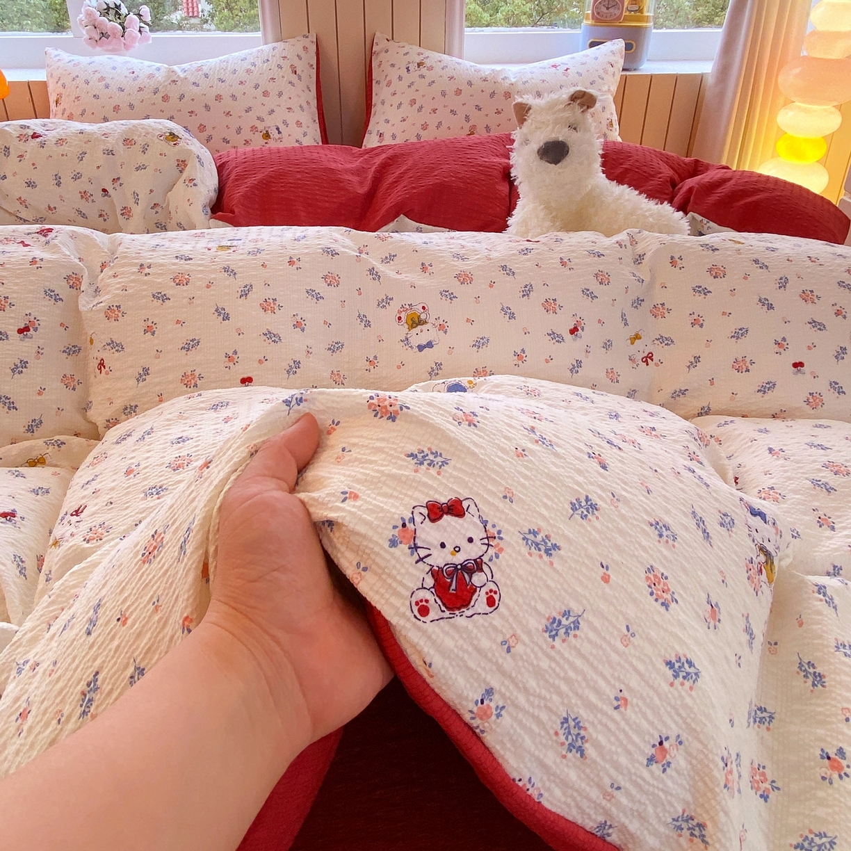 91家纺网 家纺一手货源 找家纺 爱橙家纺（原艾橙家纺） 2026春夏新款A类高品质110克超柔泡芙纱四件套 花町软猫