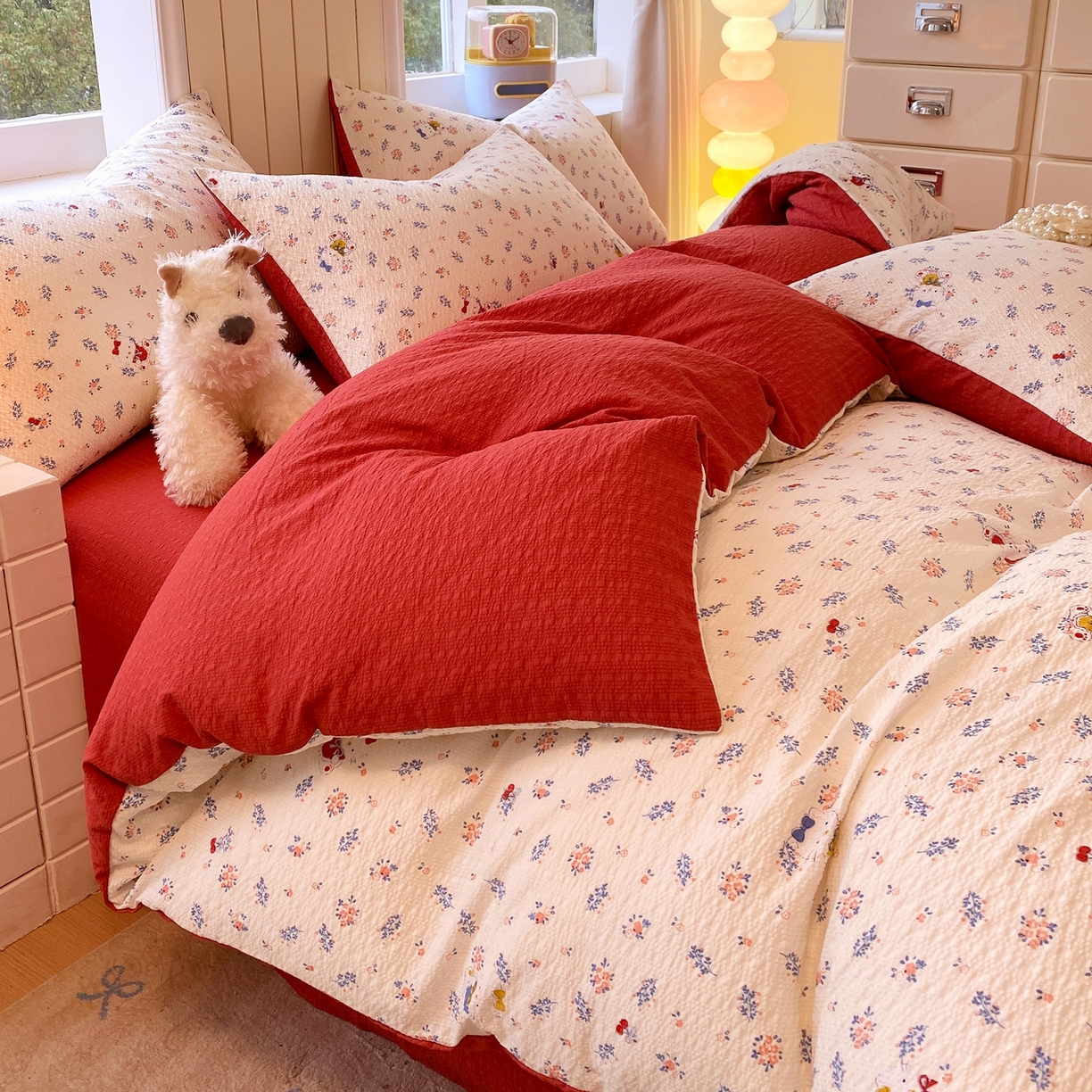 91家纺网 家纺一手货源 找家纺 爱橙家纺（原艾橙家纺） 2026春夏新款A类高品质110克超柔泡芙纱四件套 花町软猫