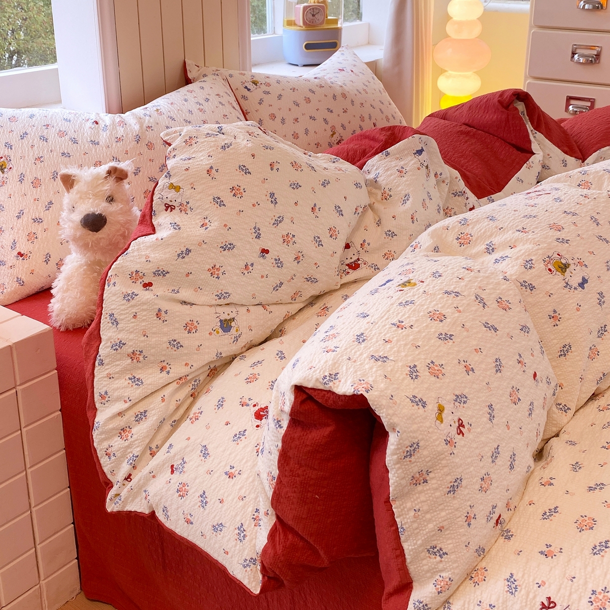 91家纺网 家纺一手货源 找家纺 爱橙家纺（原艾橙家纺） 2026春夏新款A类高品质110克超柔泡芙纱四件套 花町软猫