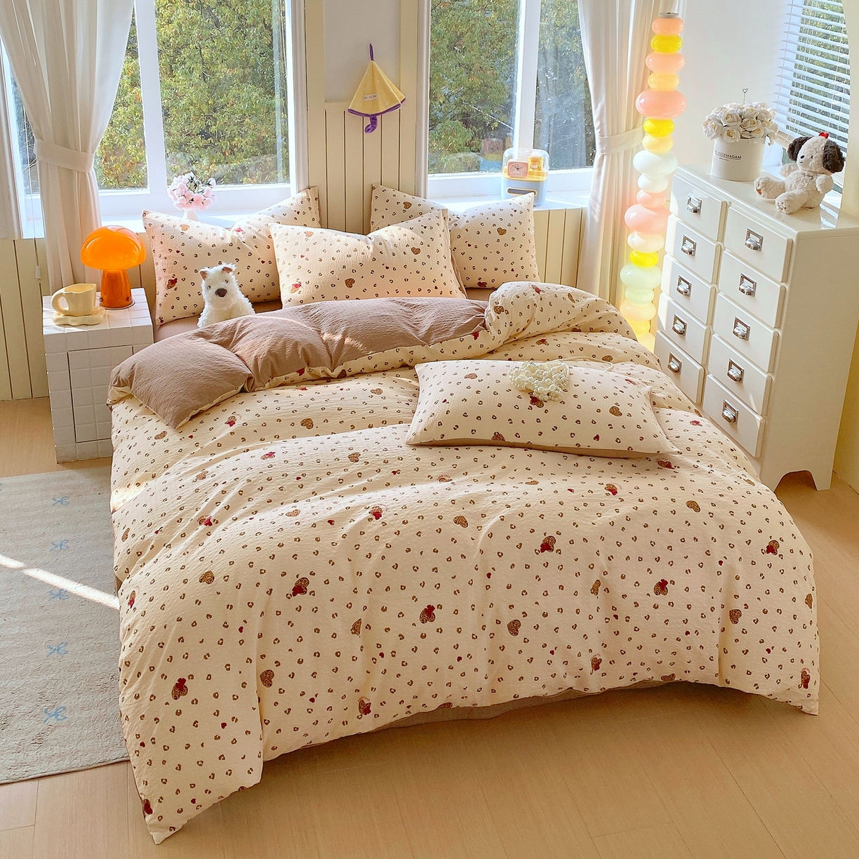 91家纺网 家纺一手货源 找家纺 爱橙家纺（原艾橙家纺） 2026春夏新款A类高品质110克超柔泡芙纱四件套 豹纹甜心