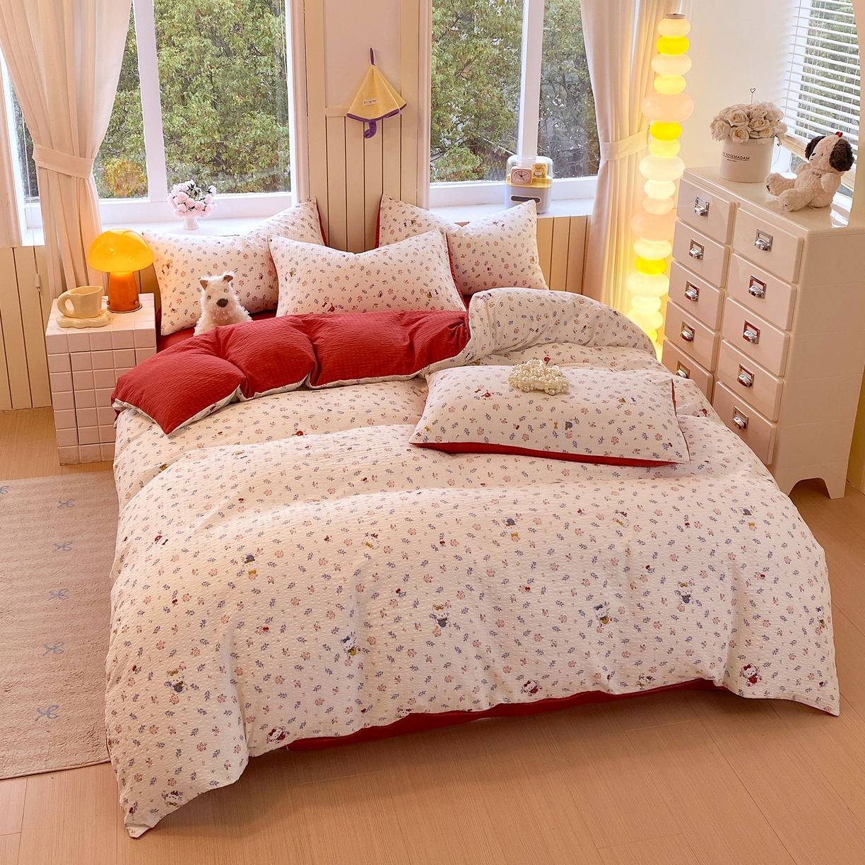 91家纺网 家纺一手货源 找家纺 爱橙家纺（原艾橙家纺） 2026春夏新款A类高品质110克超柔泡芙纱四件套 花町软猫