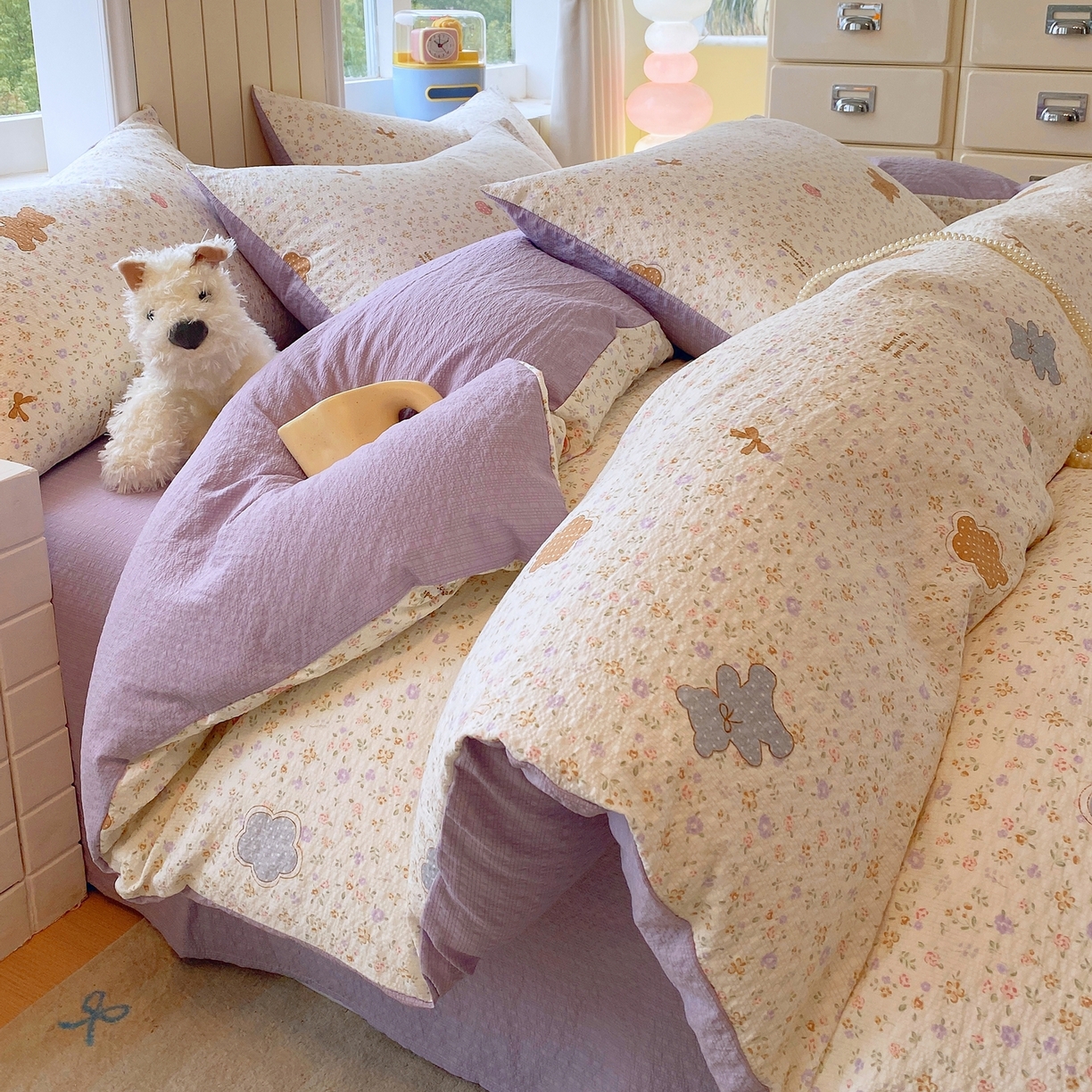 爱橙家纺（原艾橙家纺） 2026春夏新款A类高品质110克超柔泡芙纱四件套 曲奇小熊