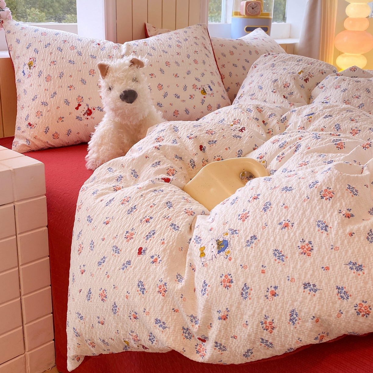 91家纺网 家纺一手货源 找家纺 爱橙家纺（原艾橙家纺） 2026春夏新款A类高品质110克超柔泡芙纱四件套 花町软猫