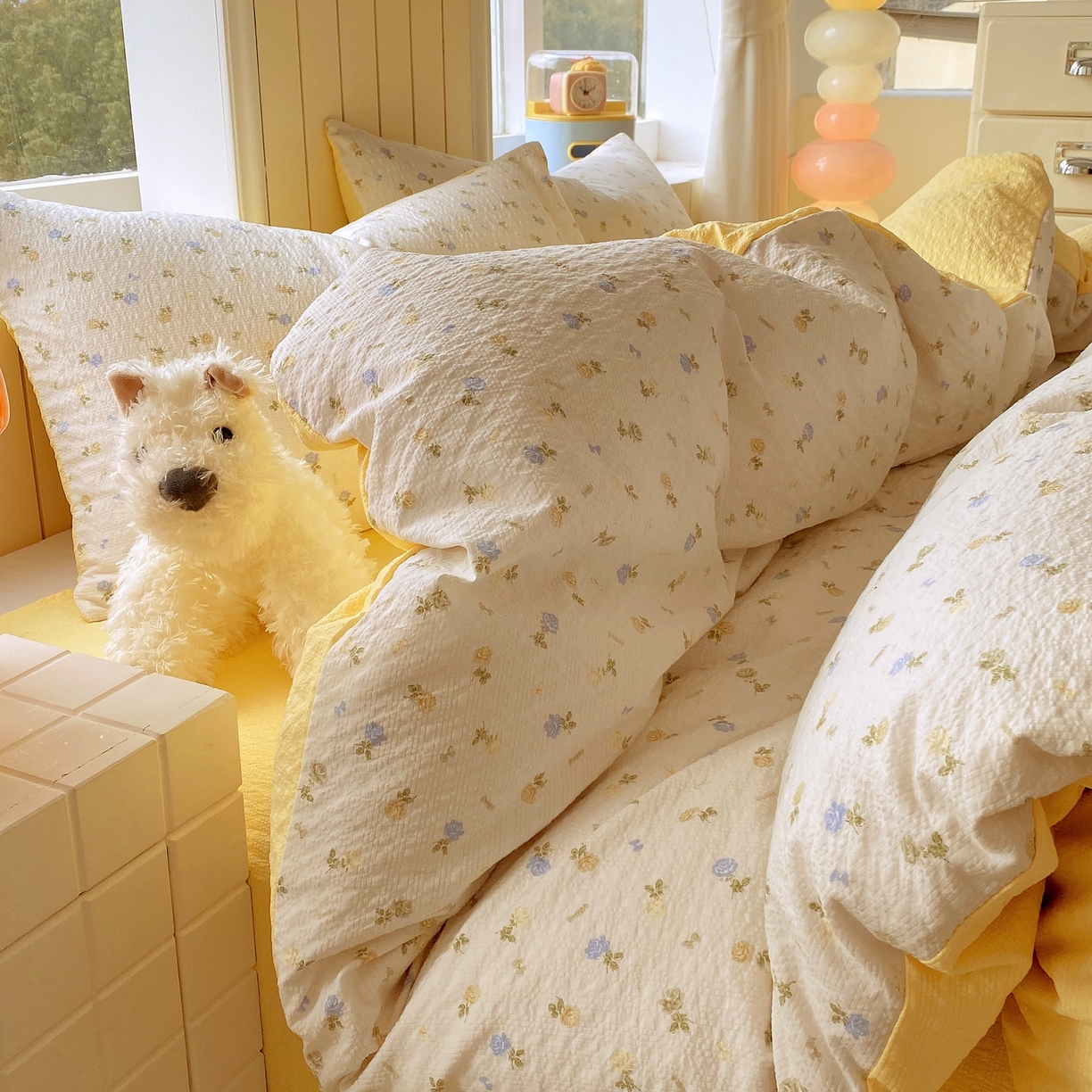 91家纺网 家纺一手货源 找家纺 爱橙家纺（原艾橙家纺） 2026春夏新款A类高品质110克超柔泡芙纱四件套 素锦织花