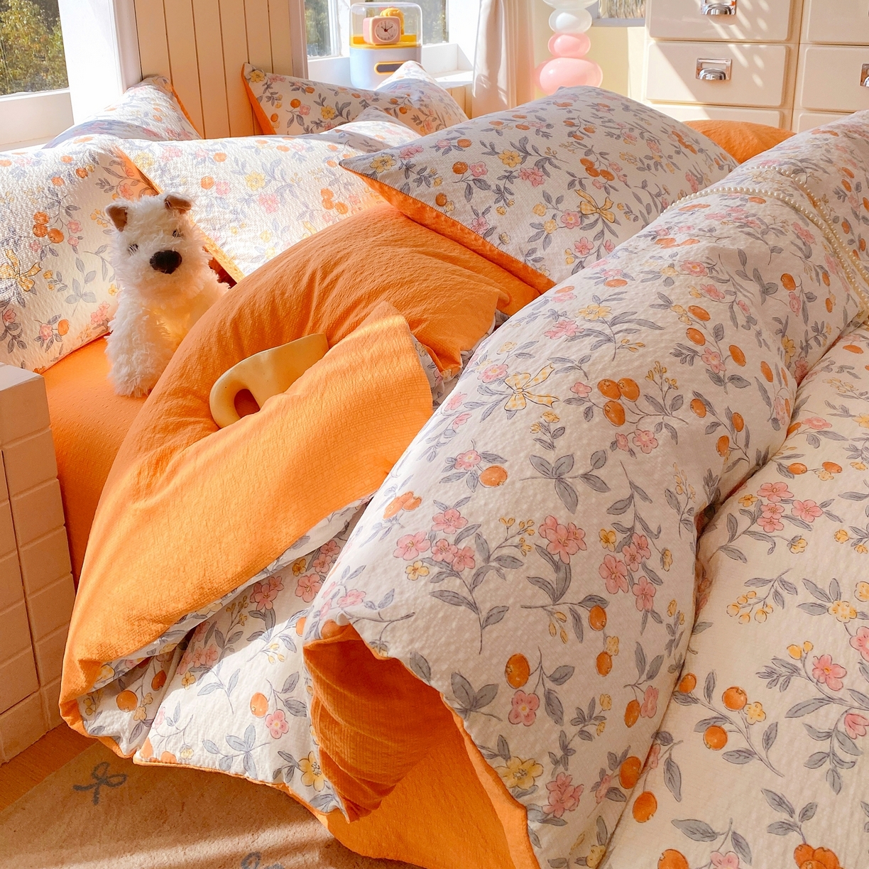 爱橙家纺（原艾橙家纺） 2026春夏新款A类高品质110克超柔泡芙纱四件套 石榴花开