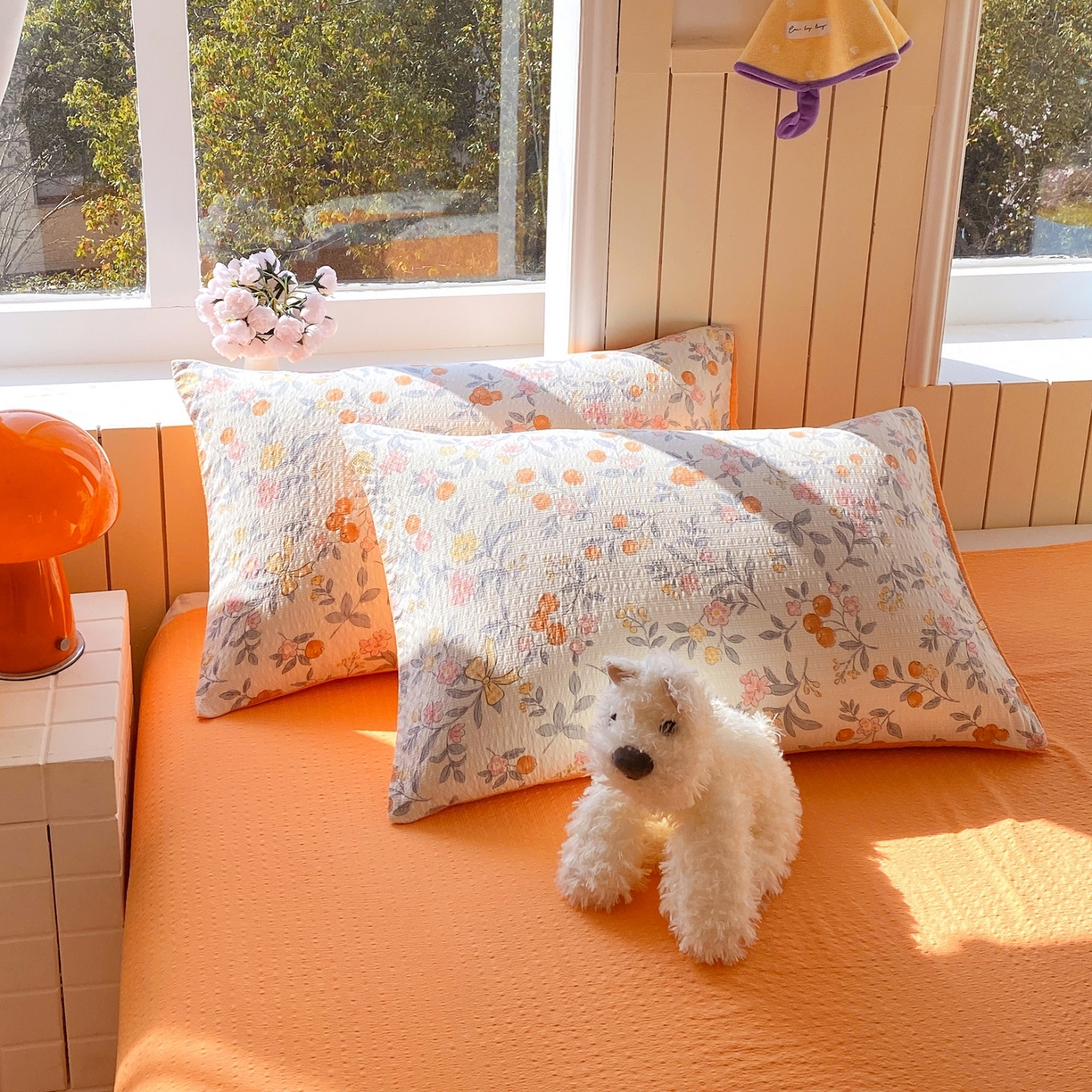 91家纺网 家纺一手货源 找家纺 爱橙家纺（原艾橙家纺） 2026春夏新款A类高品质110克超柔泡芙纱四件套 石榴花开