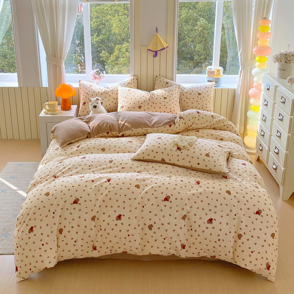 91家纺网 家纺一手货源 找家纺 爱橙家纺（原艾橙家纺） 2026春夏新款A类高品质110克超柔泡芙纱四件套 豹纹甜心