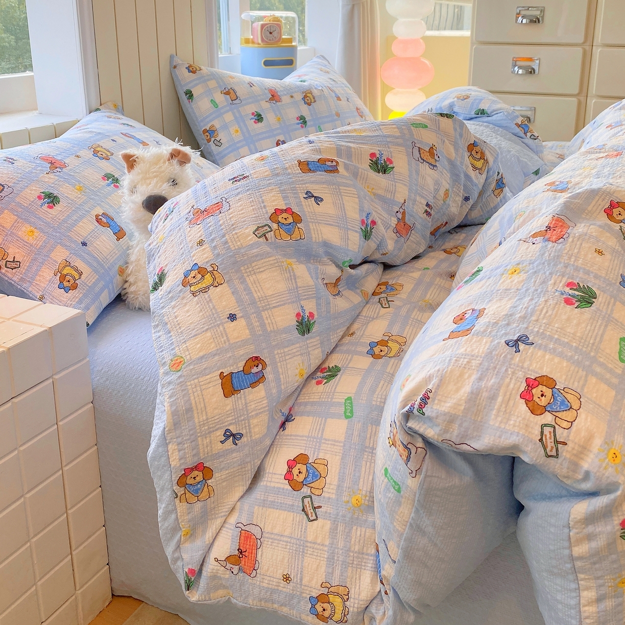 91家纺网 家纺一手货源 找家纺 爱橙家纺（原艾橙家纺） 2026春夏新款A类高品质110克超柔泡芙纱四件套 汪旺记