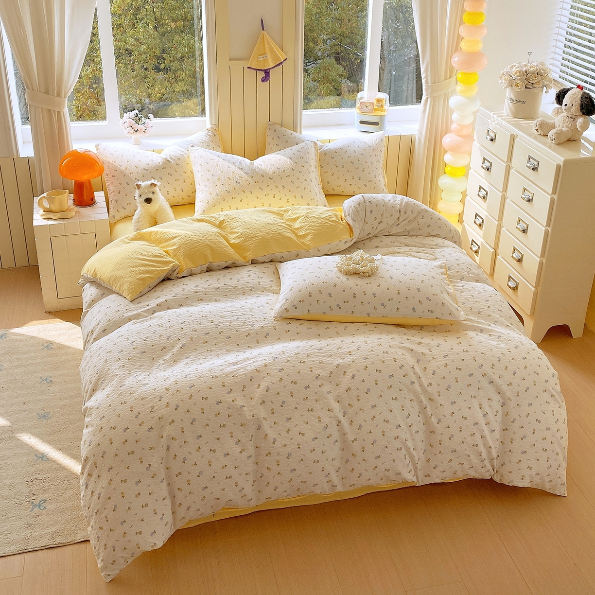 91家纺网 家纺一手货源 找家纺 爱橙家纺（原艾橙家纺） 2026春夏新款A类高品质110克超柔泡芙纱四件套 素锦织花