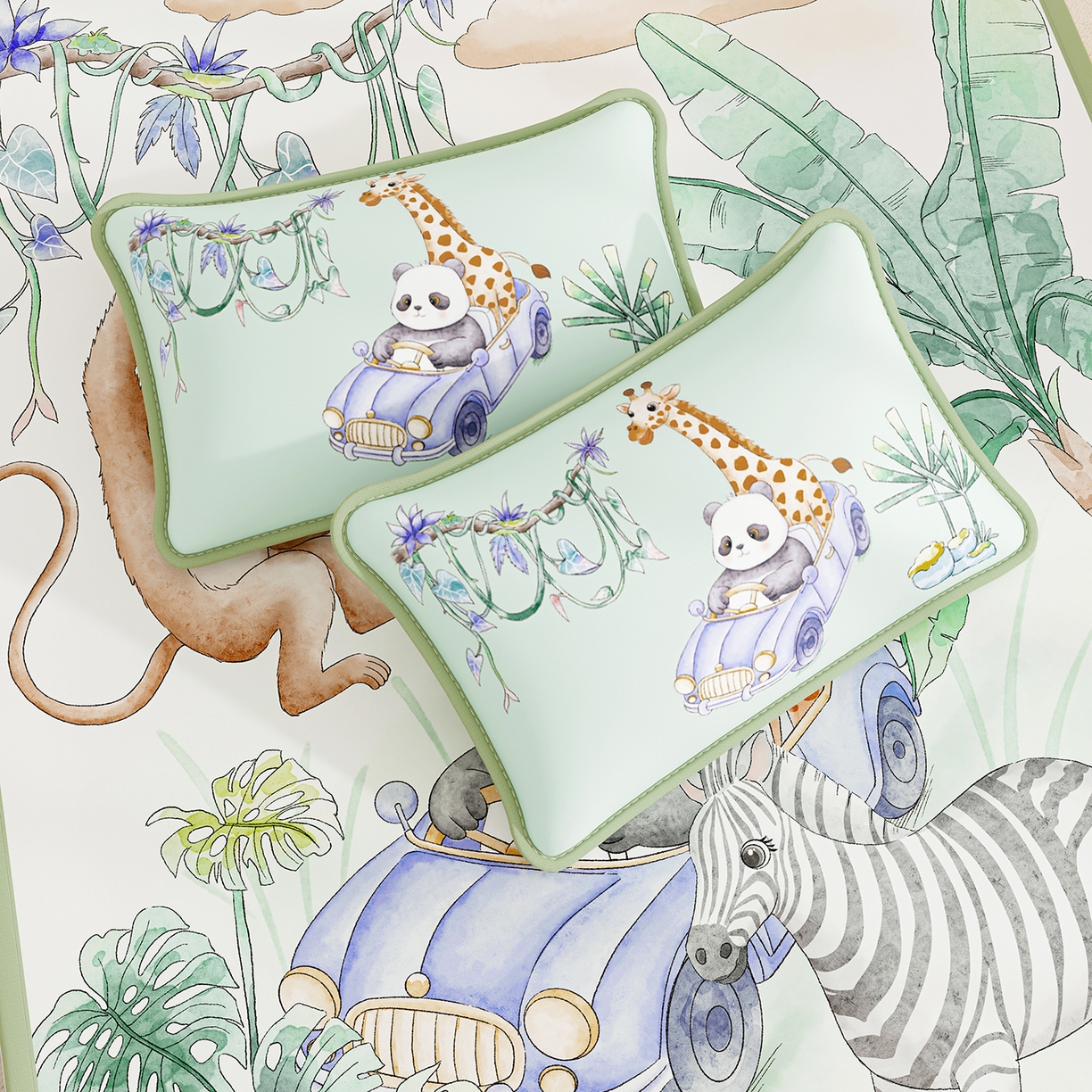 91家纺网 家纺一手货源 找家纺 家品罗兰 2026A类数码印花大版卡通冰丝凉席双人席可机洗学生宿舍空调软席三件套三明治网底 动物乐园