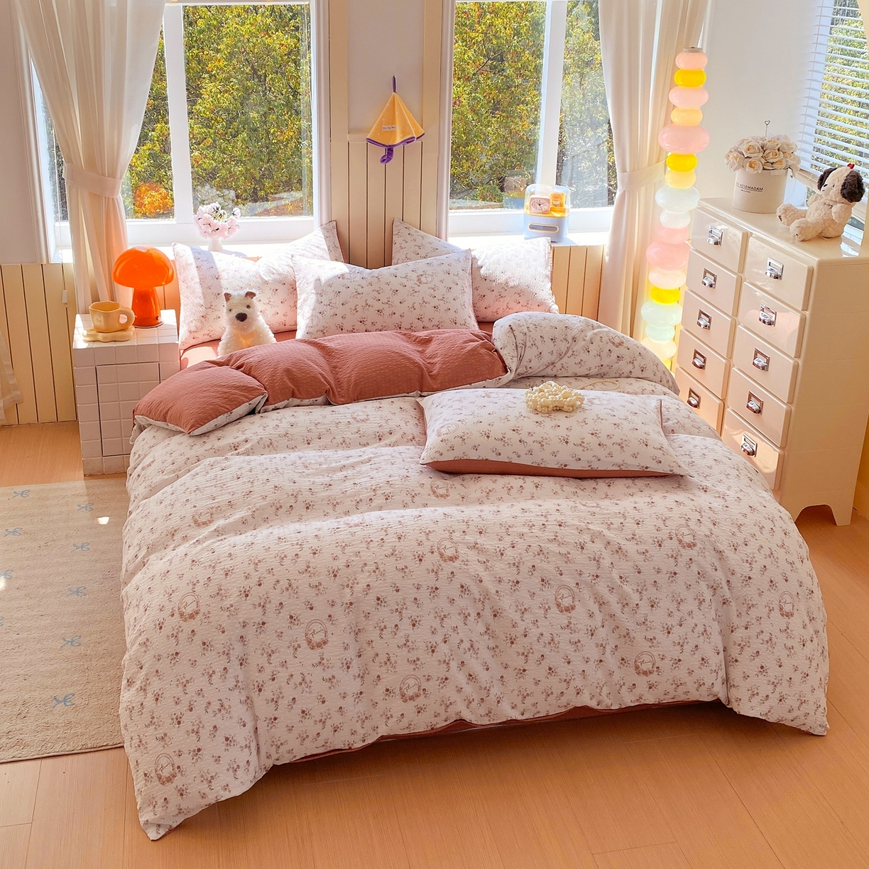 91家纺网 家纺一手货源 找家纺 爱橙家纺（原艾橙家纺） 2026春夏新款A类高品质110克超柔泡芙纱四件套 粟花信笺