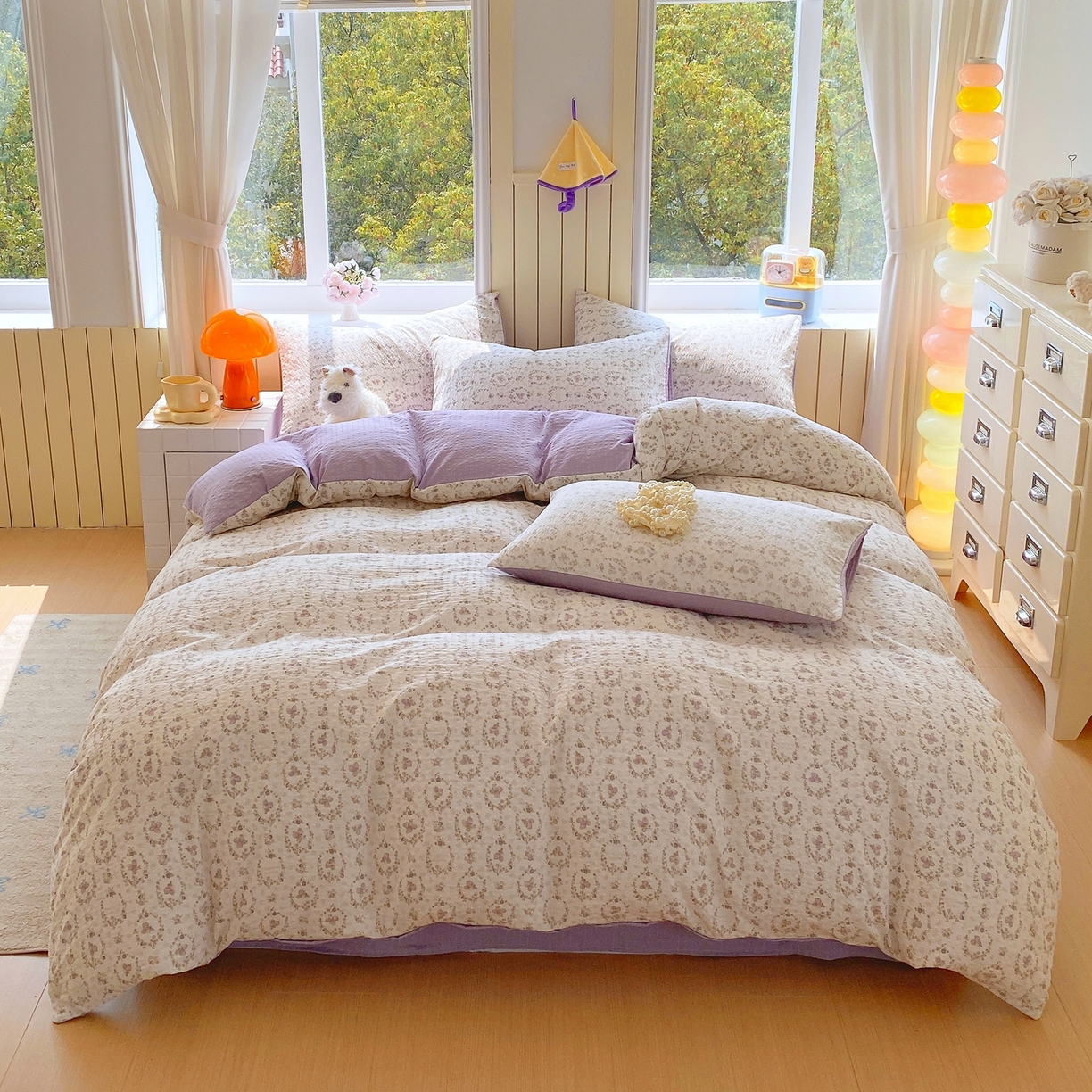 91家纺网 家纺一手货源 找家纺 爱橙家纺（原艾橙家纺） 2026春夏新款A类高品质110克超柔泡芙纱四件套 素雅柔情