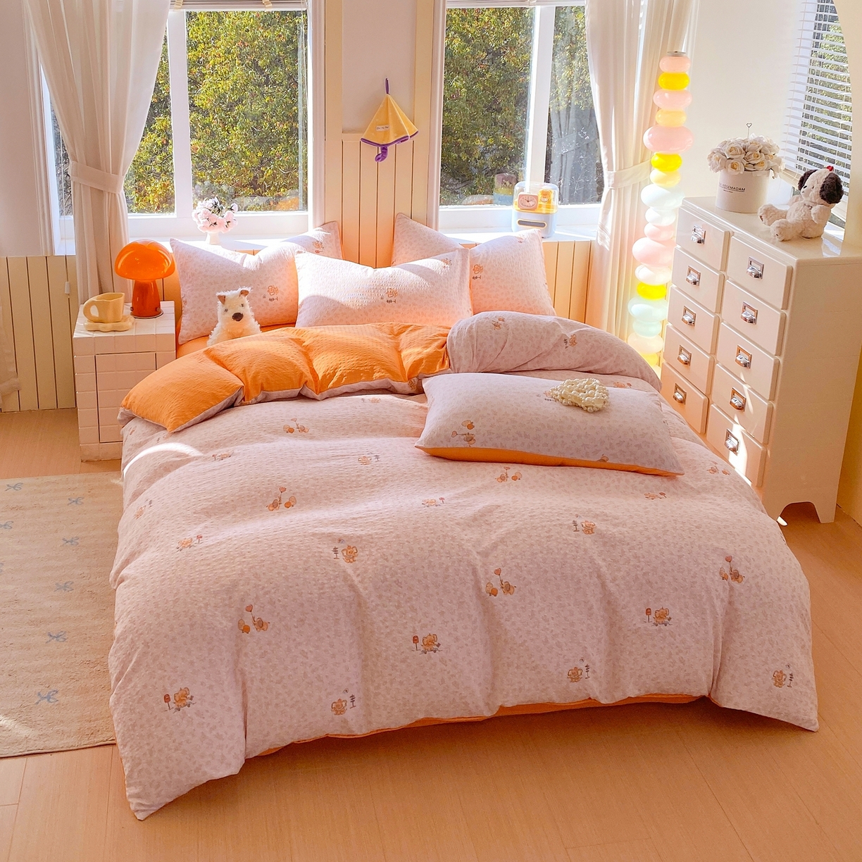 91家纺网 家纺一手货源 找家纺 爱橙家纺（原艾橙家纺） 2026春夏新款A类高品质110克超柔泡芙纱四件套 吉象