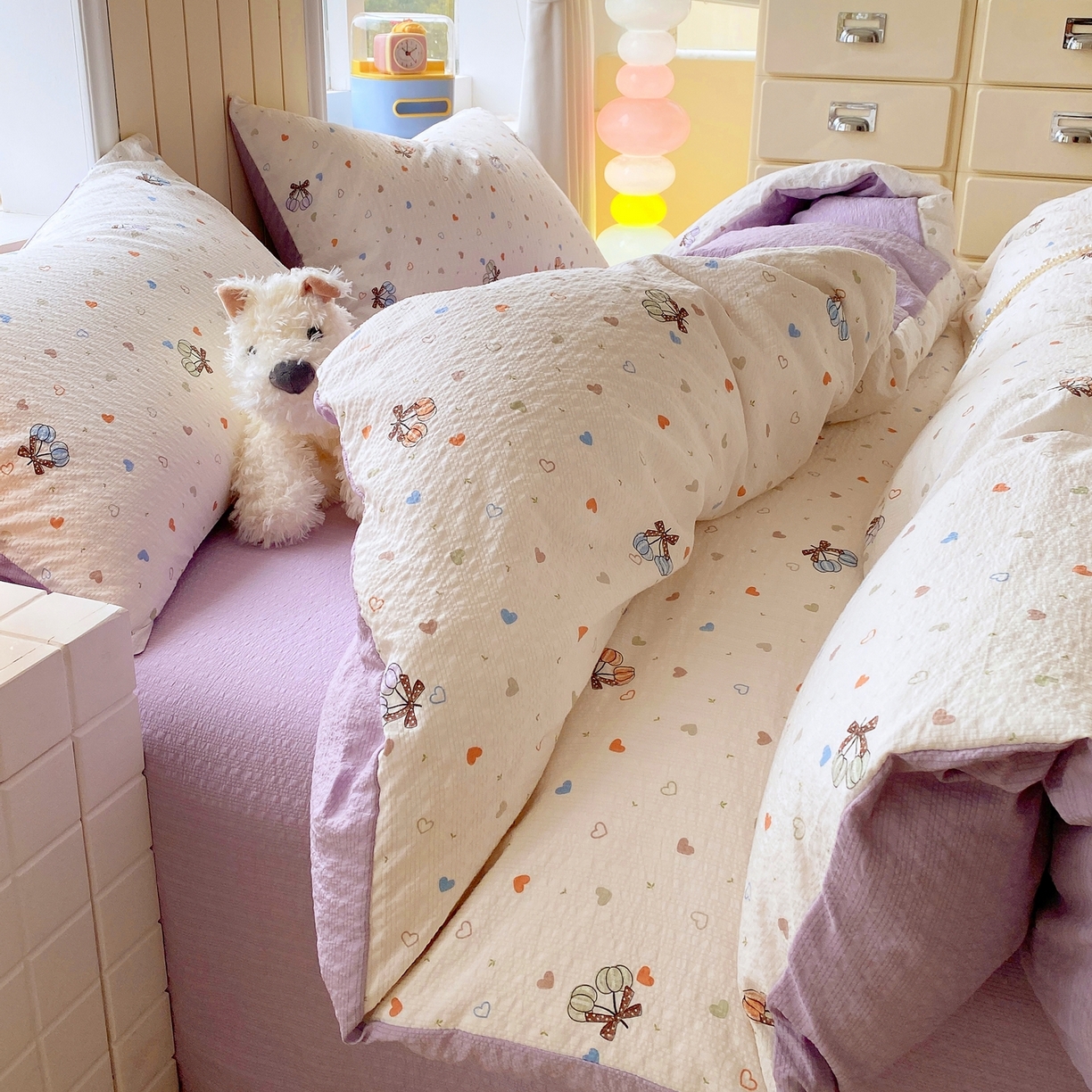 91家纺网 家纺一手货源 找家纺 爱橙家纺（原艾橙家纺） 2026春夏新款A类高品质110克超柔泡芙纱四件套 蝶糖