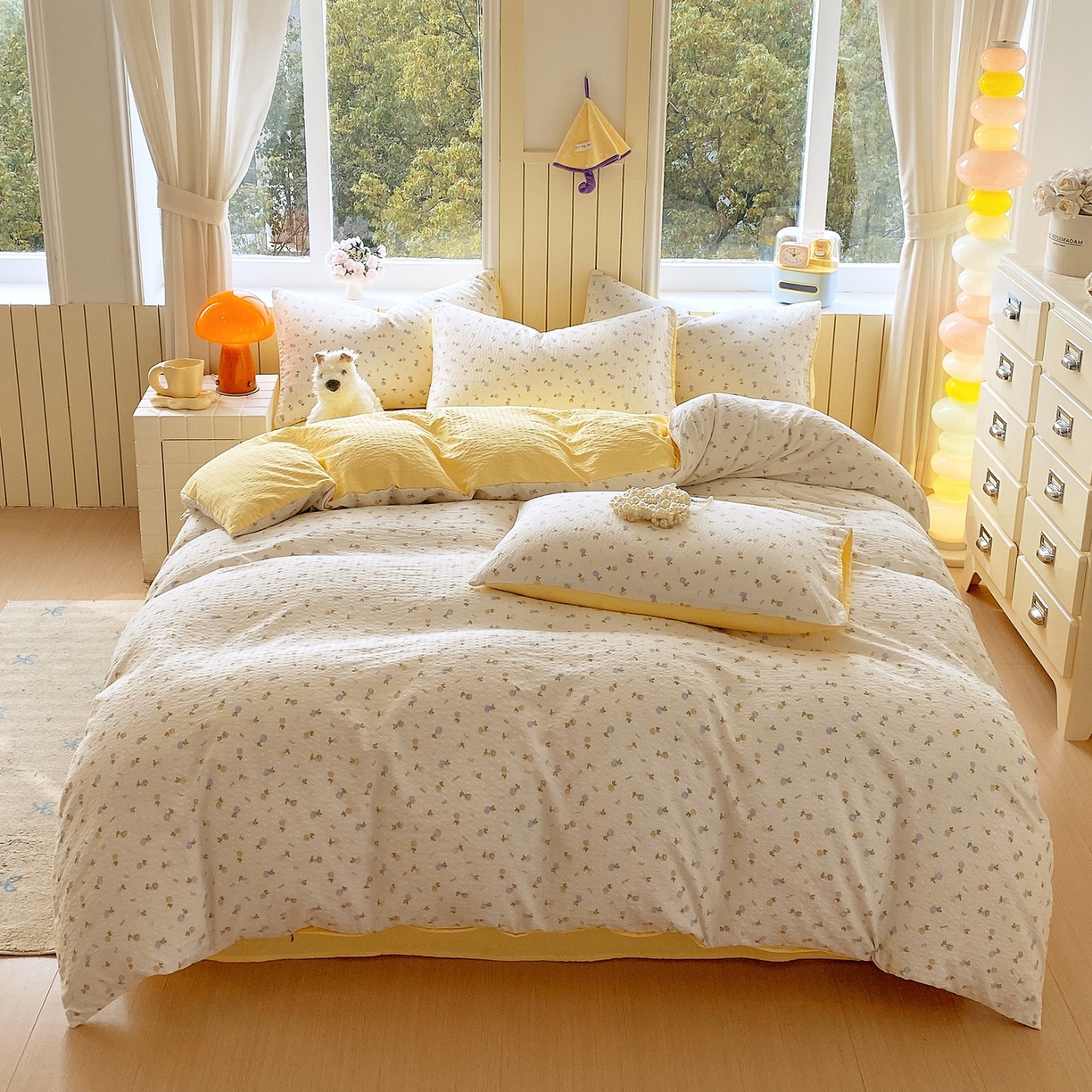 91家纺网 家纺一手货源 找家纺 爱橙家纺（原艾橙家纺） 2026春夏新款A类高品质110克超柔泡芙纱四件套 素锦织花