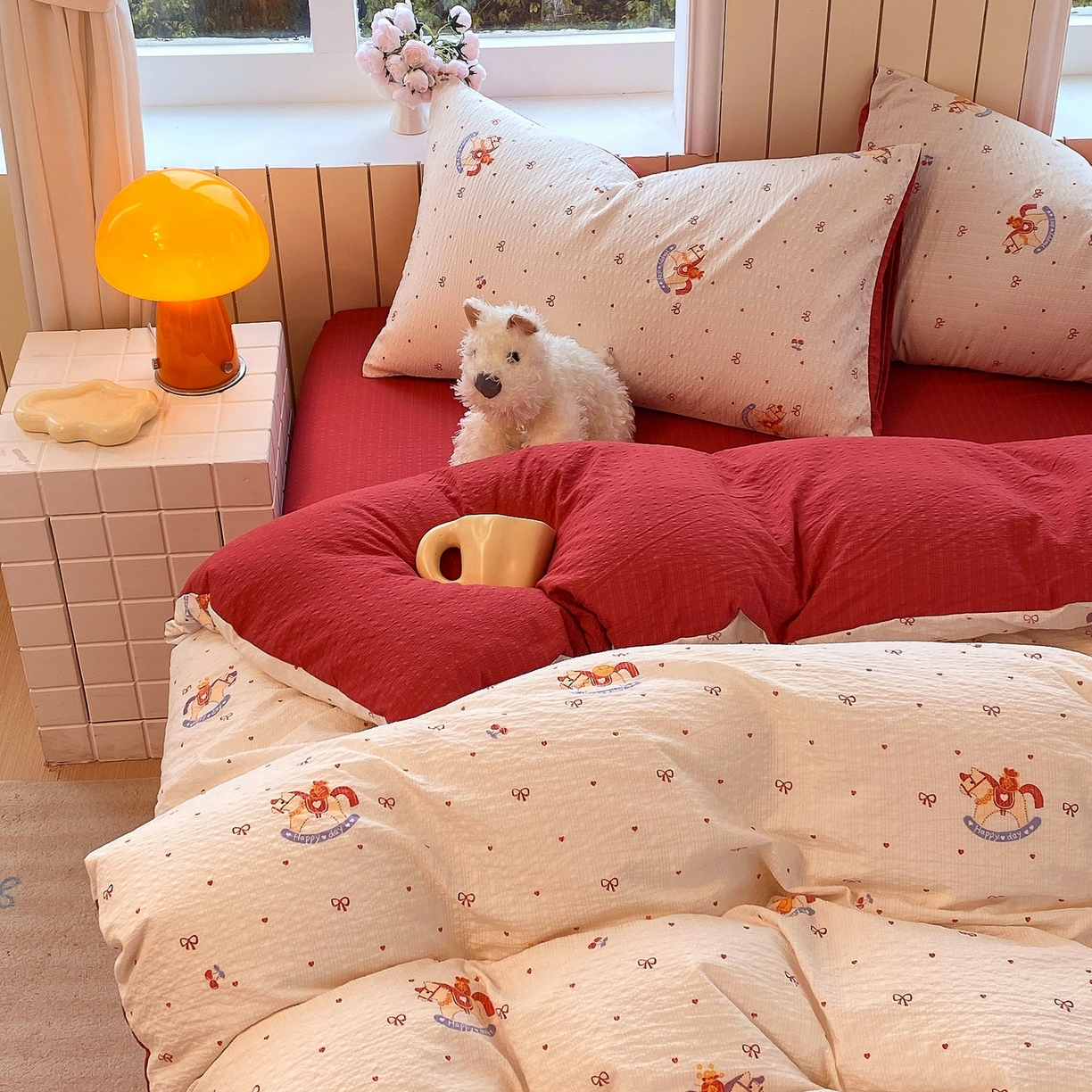 91家纺网 家纺一手货源 找家纺 爱橙家纺（原艾橙家纺） 2026春夏新款A类高品质110克超柔泡芙纱四件套 马上有钱