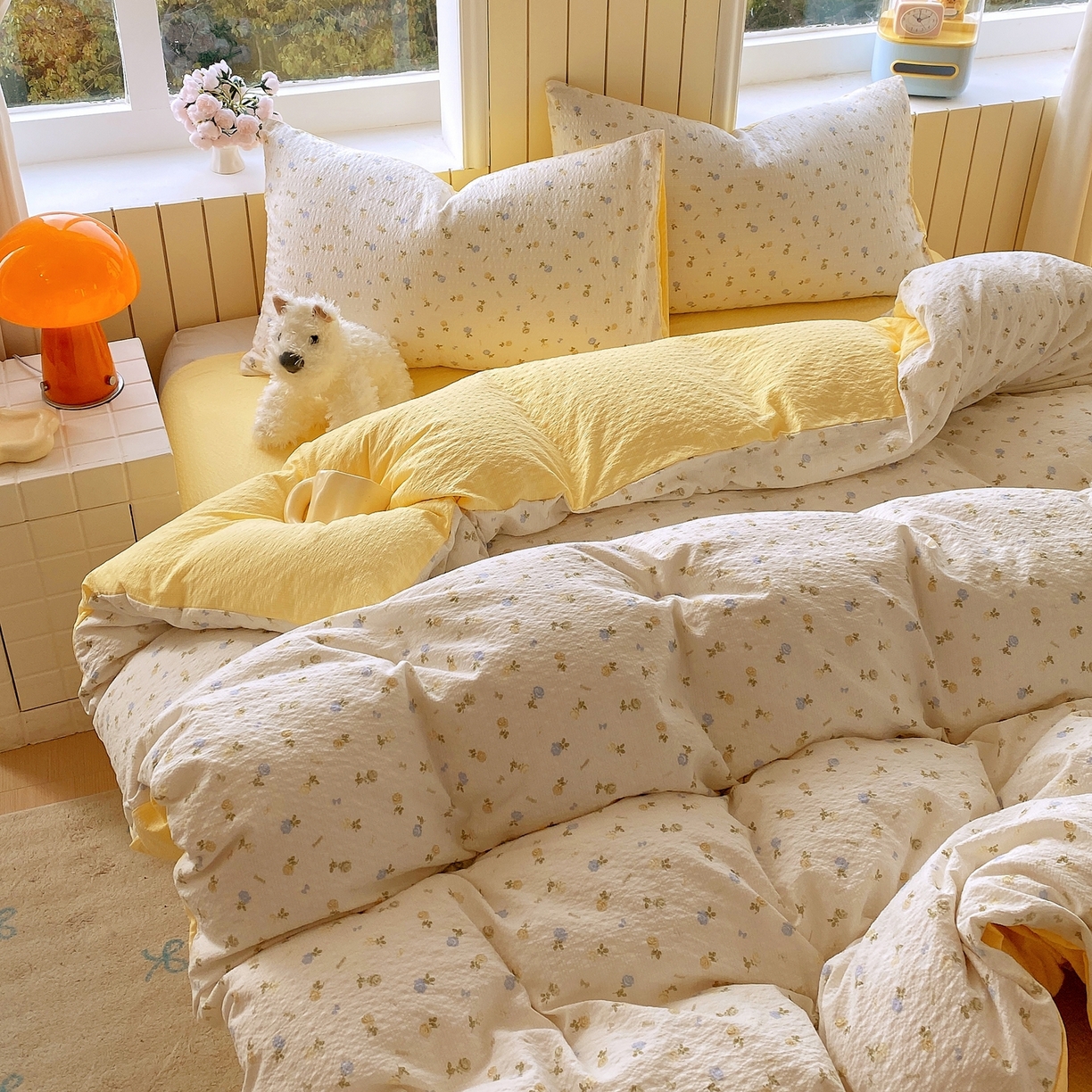 91家纺网 家纺一手货源 找家纺 爱橙家纺（原艾橙家纺） 2026春夏新款A类高品质110克超柔泡芙纱四件套 素锦织花