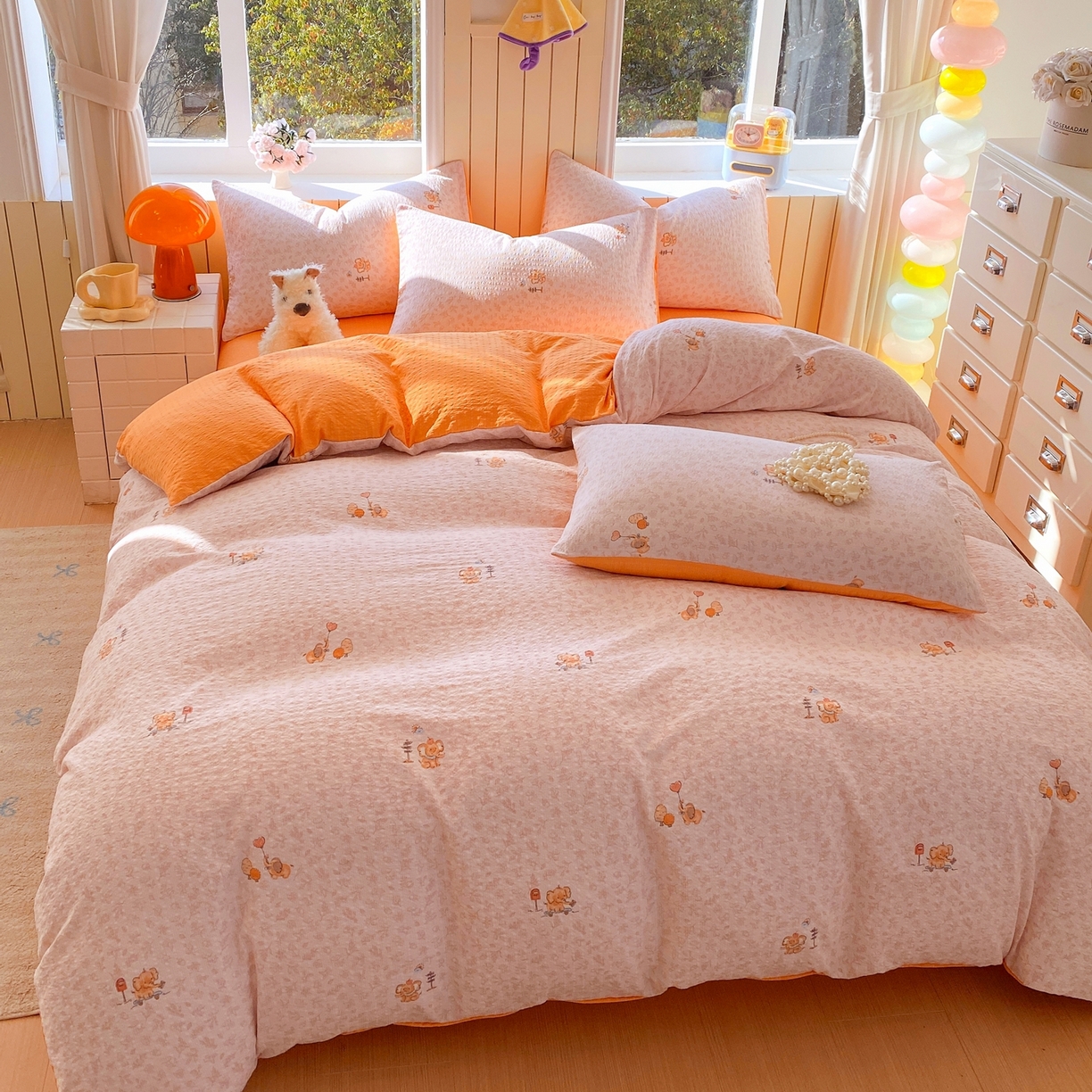 91家纺网 家纺一手货源 找家纺 爱橙家纺（原艾橙家纺） 2026春夏新款A类高品质110克超柔泡芙纱四件套 吉象