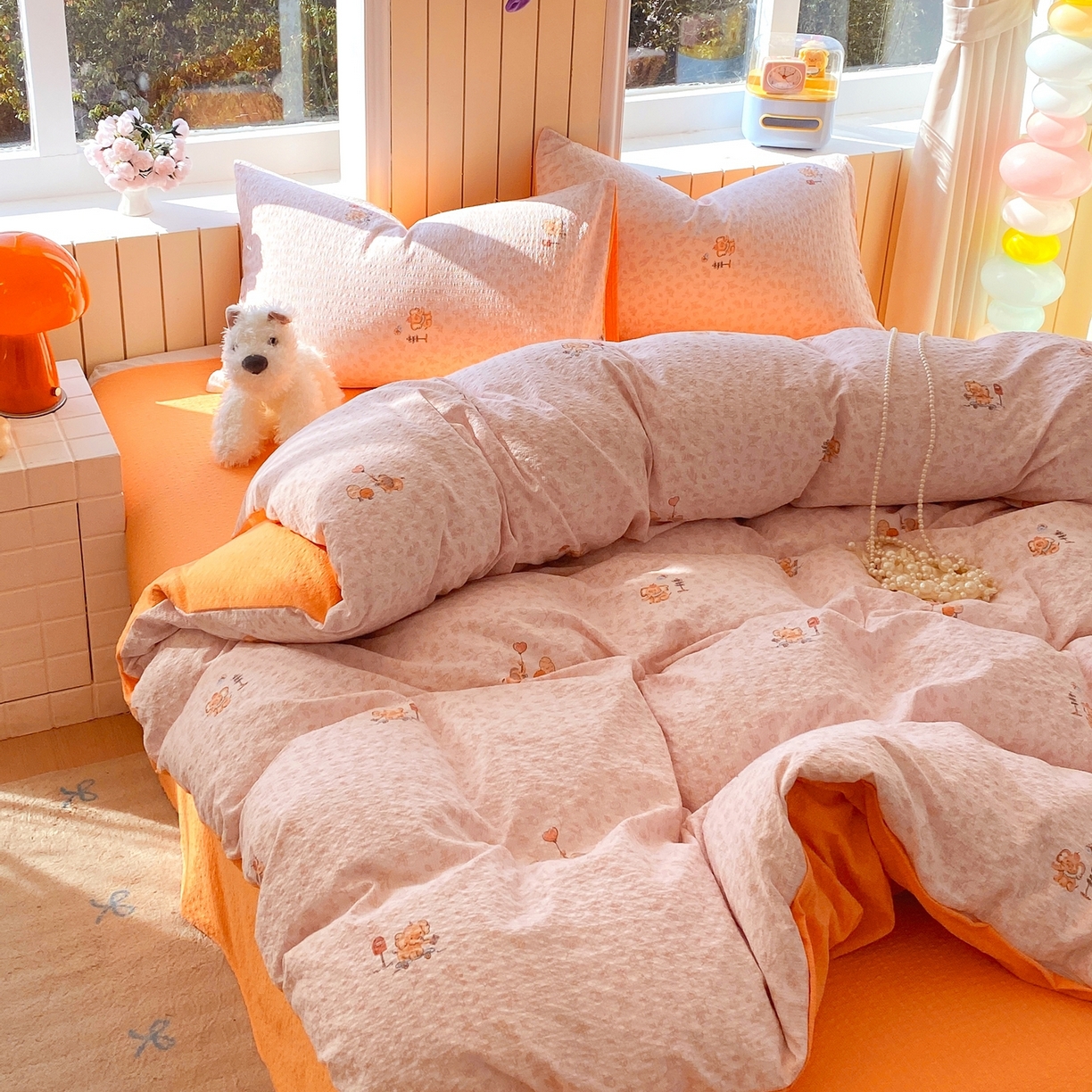 91家纺网 家纺一手货源 找家纺 爱橙家纺（原艾橙家纺） 2026春夏新款A类高品质110克超柔泡芙纱四件套 吉象