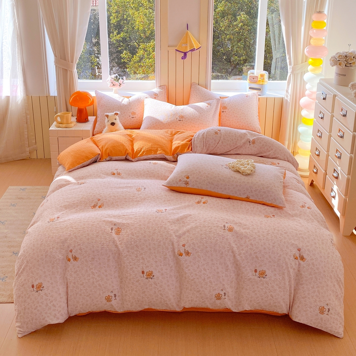 91家纺网 家纺一手货源 找家纺 爱橙家纺（原艾橙家纺） 2026春夏新款A类高品质110克超柔泡芙纱四件套 吉象