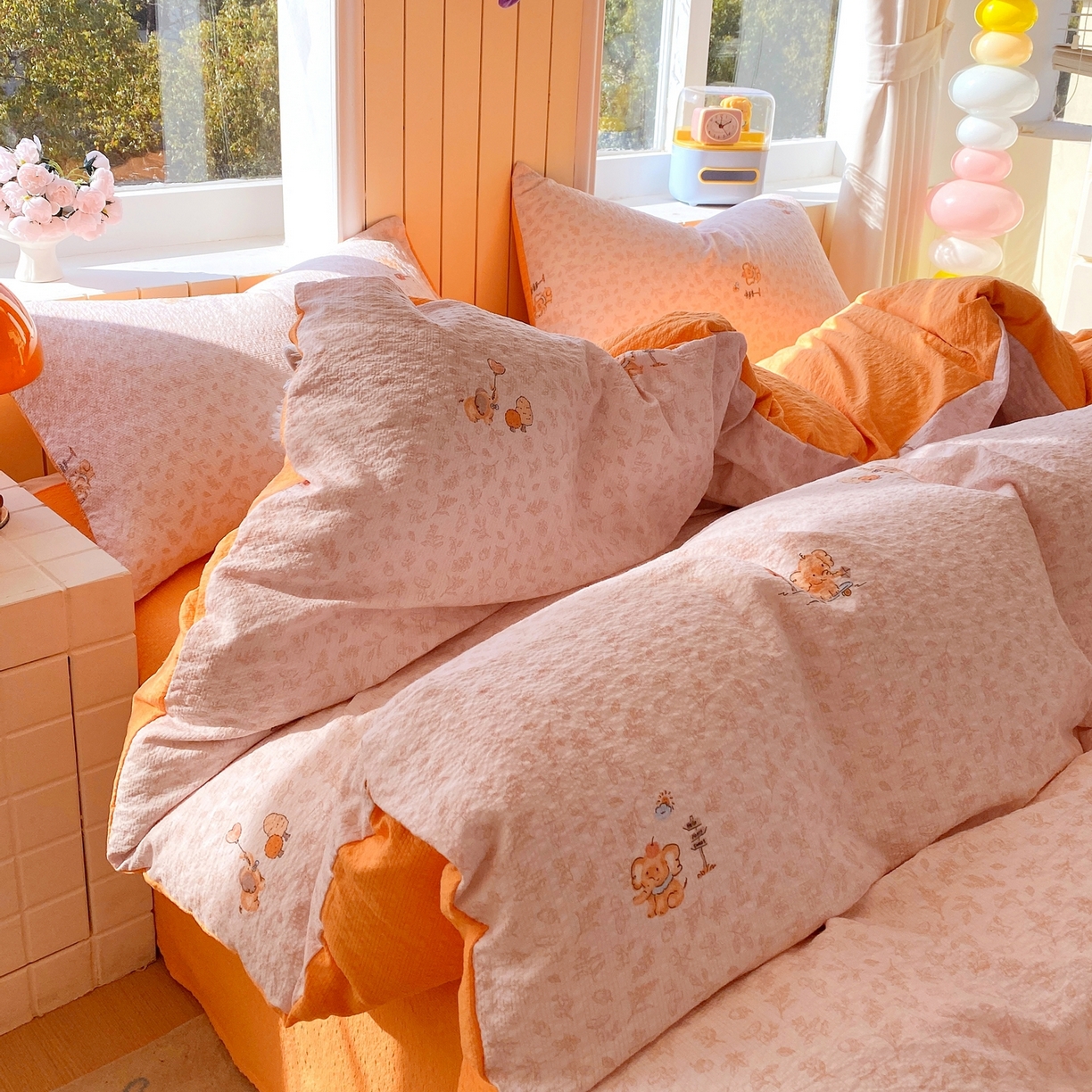 91家纺网 家纺一手货源 找家纺 爱橙家纺（原艾橙家纺） 2026春夏新款A类高品质110克超柔泡芙纱四件套 吉象