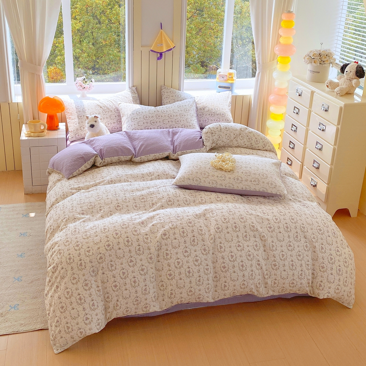 91家纺网 家纺一手货源 找家纺 爱橙家纺（原艾橙家纺） 2026春夏新款A类高品质110克超柔泡芙纱四件套 素雅柔情