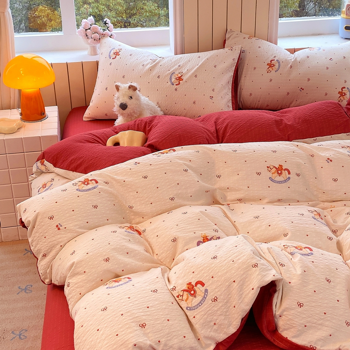 91家纺网 家纺一手货源 找家纺 爱橙家纺（原艾橙家纺） 2026春夏新款A类高品质110克超柔泡芙纱四件套 马上有钱