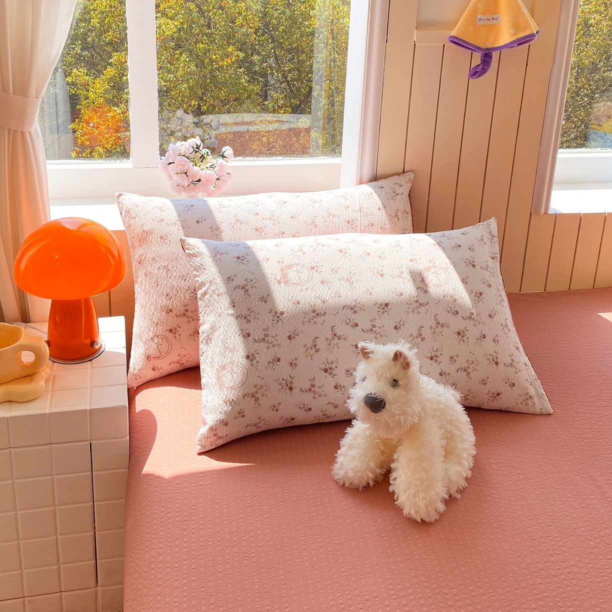 91家纺网 家纺一手货源 找家纺 爱橙家纺（原艾橙家纺） 2026春夏新款A类高品质110克超柔泡芙纱四件套 粟花信笺