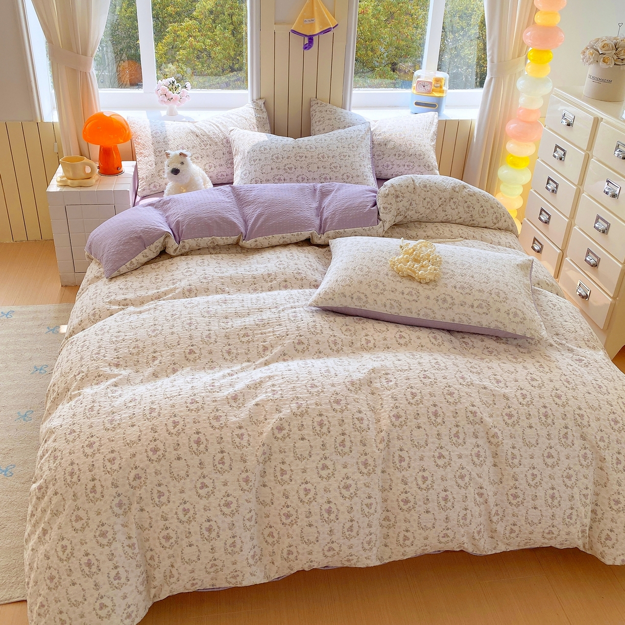 91家纺网 家纺一手货源 找家纺 爱橙家纺（原艾橙家纺） 2026春夏新款A类高品质110克超柔泡芙纱四件套 素雅柔情