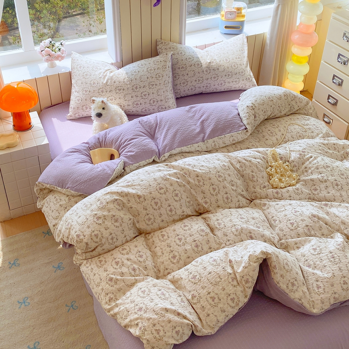 91家纺网 家纺一手货源 找家纺 爱橙家纺（原艾橙家纺） 2026春夏新款A类高品质110克超柔泡芙纱四件套 素雅柔情