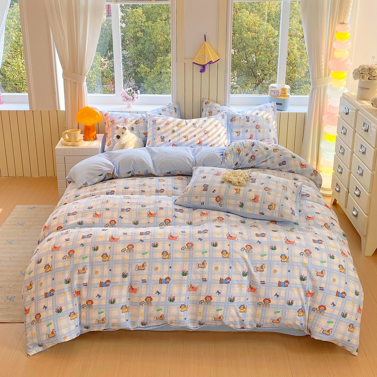 91家纺网 家纺一手货源 找家纺 爱橙家纺（原艾橙家纺） 2026春夏新款A类高品质110克超柔泡芙纱四件套 汪旺记