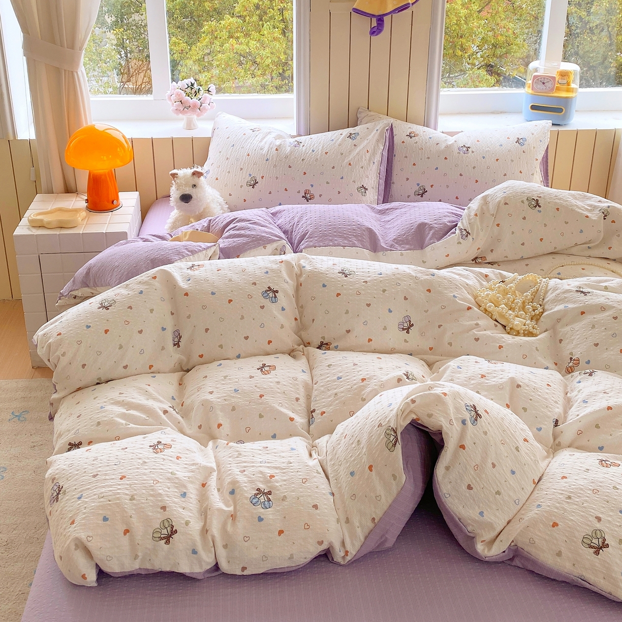 91家纺网 家纺一手货源 找家纺 爱橙家纺（原艾橙家纺） 2026春夏新款A类高品质110克超柔泡芙纱四件套 蝶糖