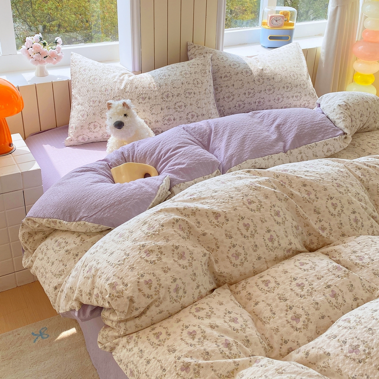 91家纺网 家纺一手货源 找家纺 爱橙家纺（原艾橙家纺） 2026春夏新款A类高品质110克超柔泡芙纱四件套 素雅柔情