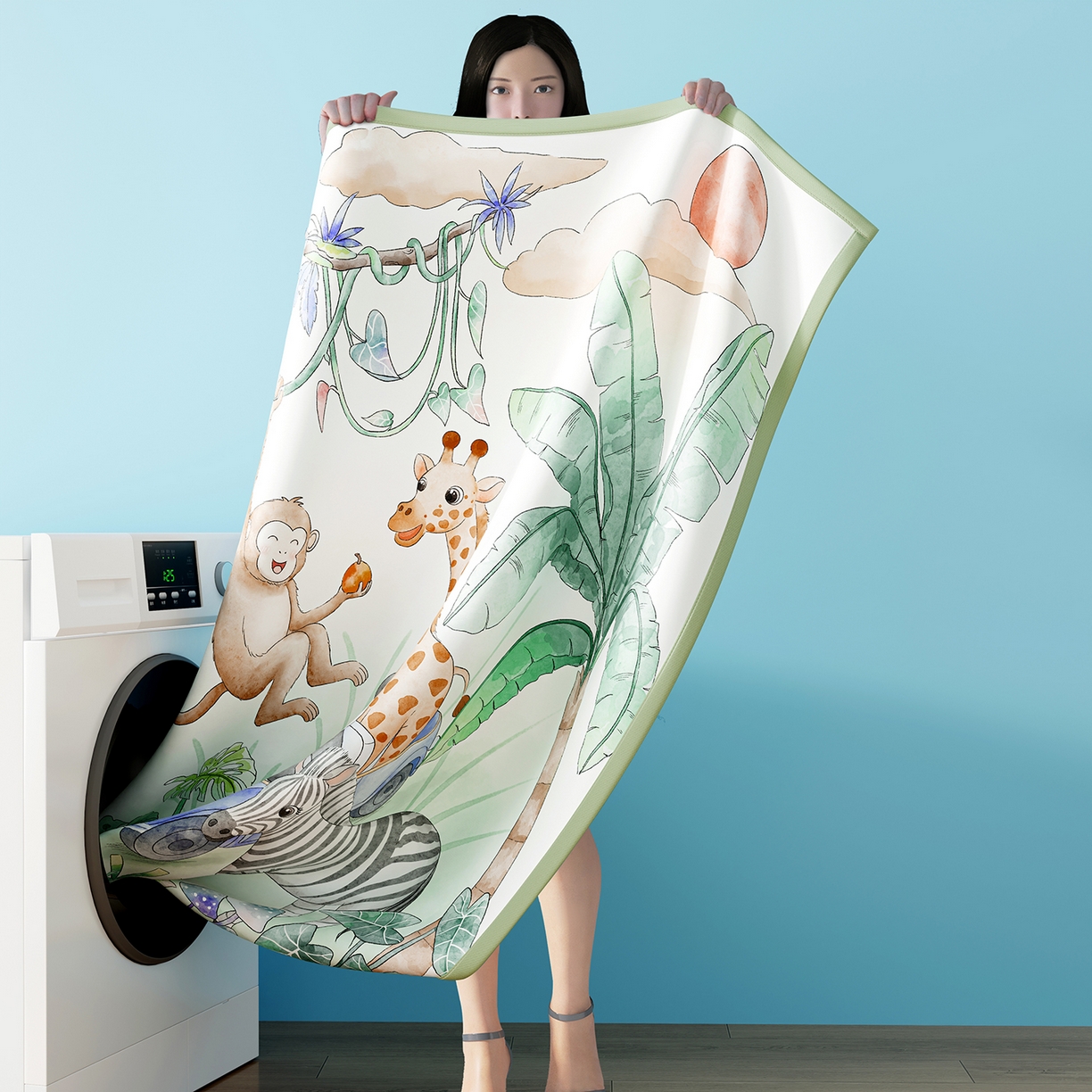 91家纺网 家纺一手货源 找家纺 家品罗兰 2026A类数码印花大版卡通冰丝凉席双人席可机洗学生宿舍空调软席三件套三明治网底 动物乐园