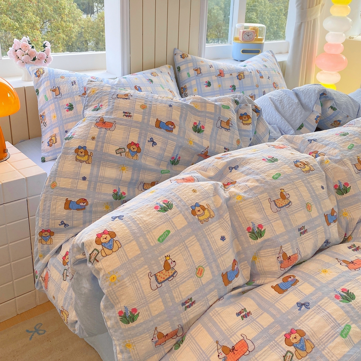 91家纺网 家纺一手货源 找家纺 爱橙家纺（原艾橙家纺） 2026春夏新款A类高品质110克超柔泡芙纱四件套 汪旺记