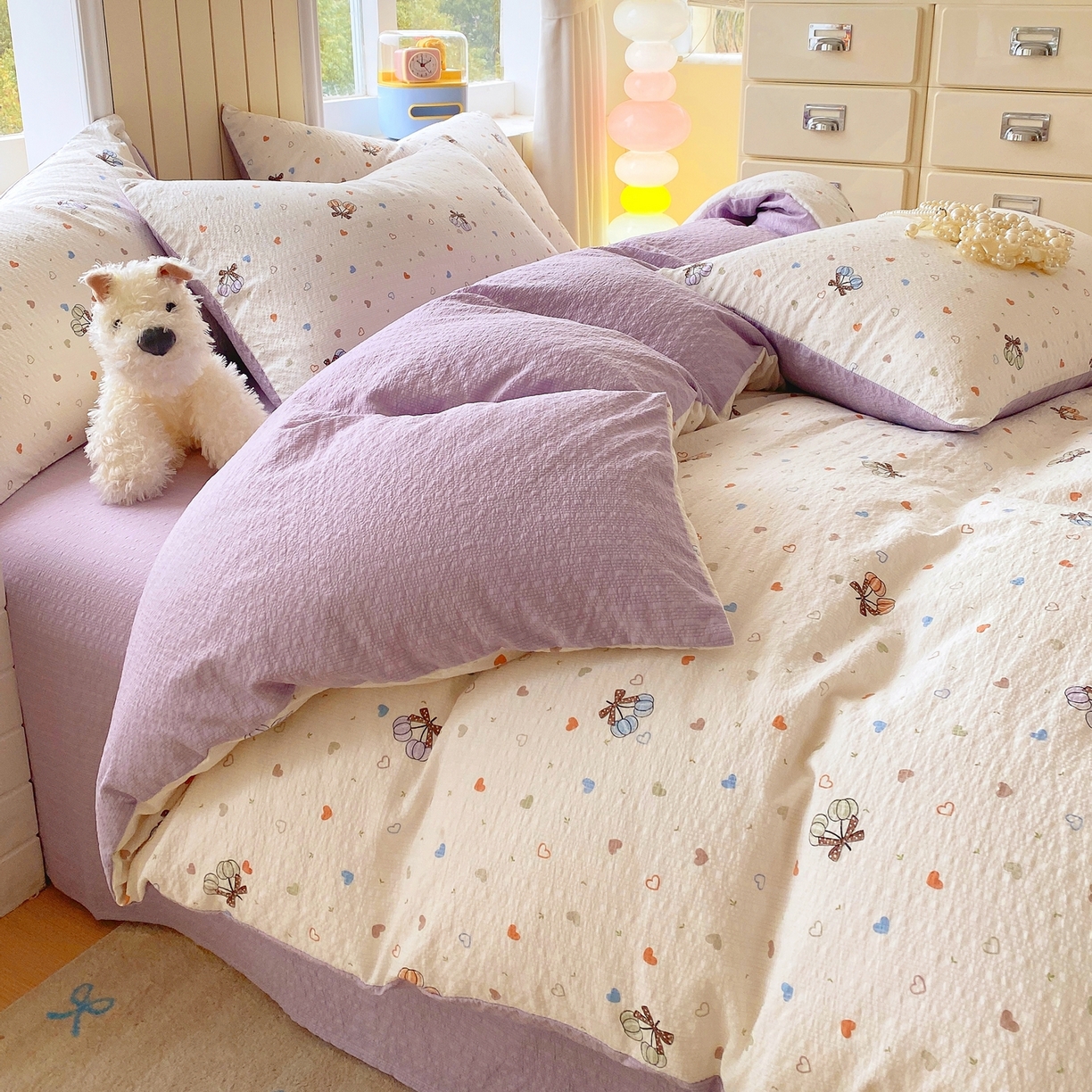 91家纺网 家纺一手货源 找家纺 爱橙家纺（原艾橙家纺） 2026春夏新款A类高品质110克超柔泡芙纱四件套 蝶糖