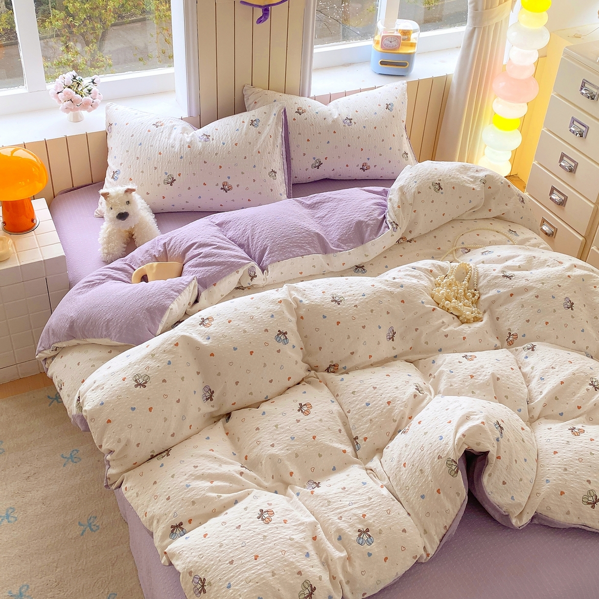 91家纺网 家纺一手货源 找家纺 爱橙家纺（原艾橙家纺） 2026春夏新款A类高品质110克超柔泡芙纱四件套 蝶糖