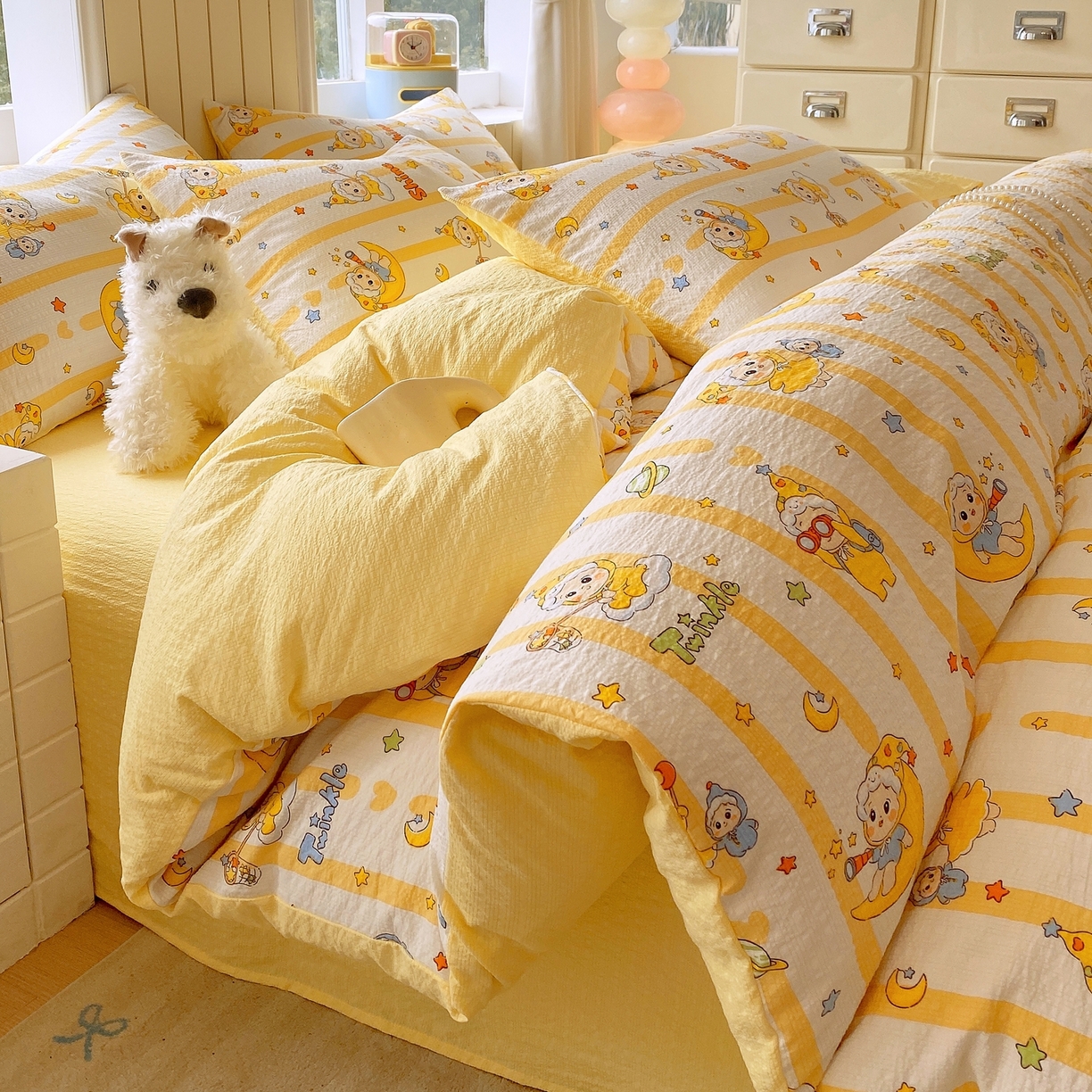 爱橙家纺（原艾橙家纺） 2026春夏新款A类高品质110克超柔泡芙纱四件套 星星崽