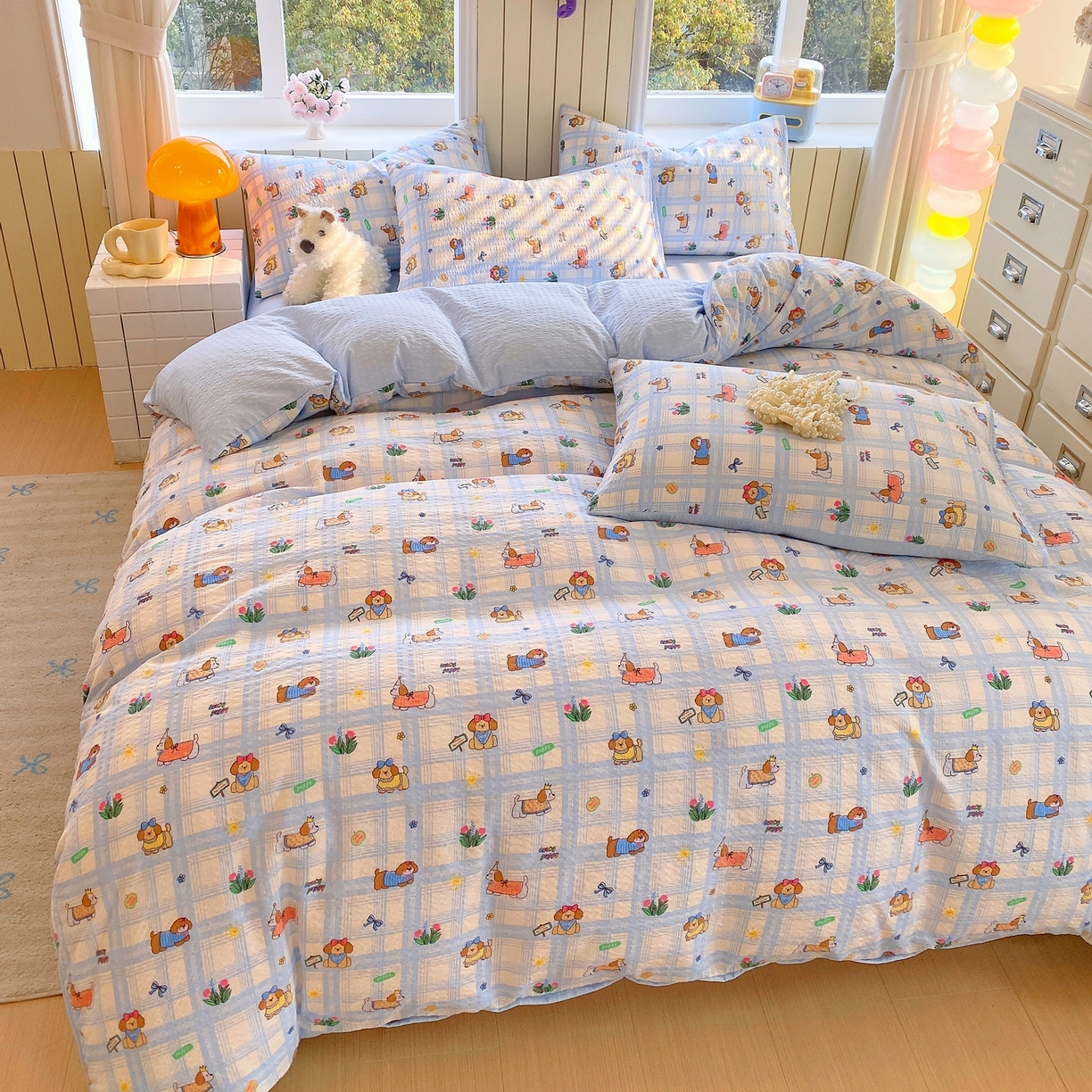 91家纺网 家纺一手货源 找家纺 爱橙家纺（原艾橙家纺） 2026春夏新款A类高品质110克超柔泡芙纱四件套 汪旺记