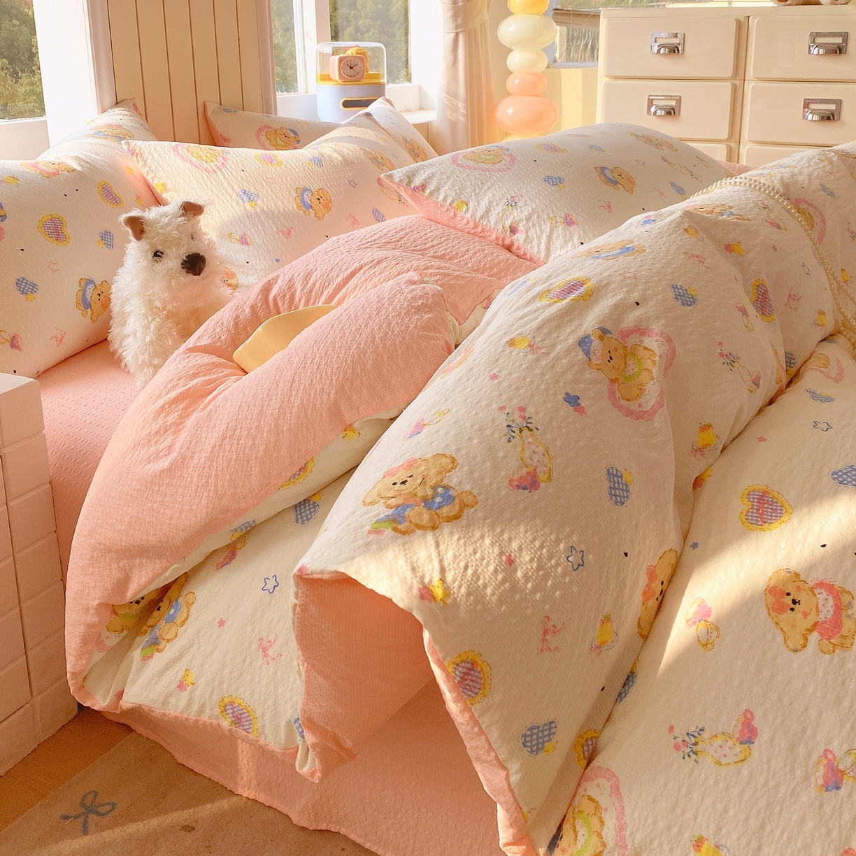 91家纺网 家纺一手货源 找家纺 （总）爱橙家纺（原艾橙家纺） 2026春夏新款A类高品质110克超柔泡芙纱四件套