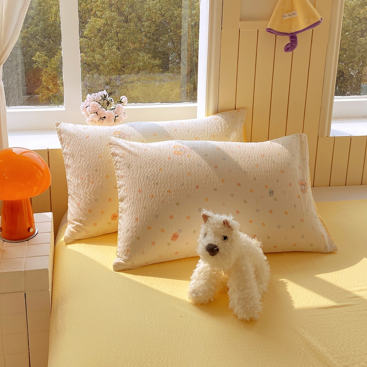 91家纺网 家纺一手货源 找家纺 爱橙家纺（原艾橙家纺） 2026春夏新款A类高品质110克超柔泡芙纱四件套 暖心兔