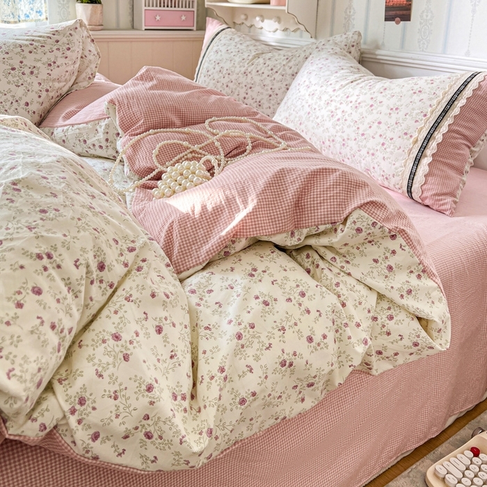 91家纺网 家纺一手货源 找家纺 （总）韩秀家纺 2026新款A类仿棉四件套超柔古法棉水洗棉法式花边床笠四件套（提供买家秀）