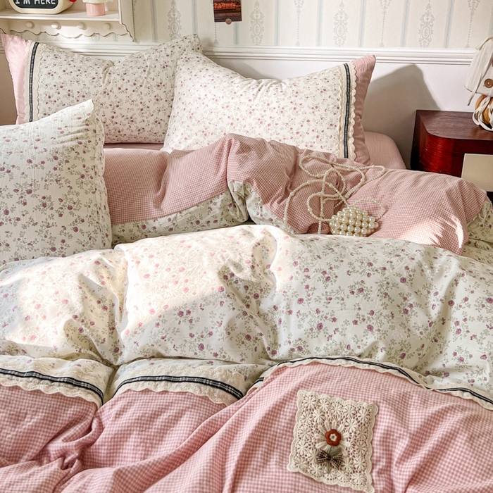 91家纺网 家纺一手货源 找家纺 （总）韩秀家纺 2026新款A类仿棉四件套超柔古法棉水洗棉法式花边床笠四件套（提供买家秀）