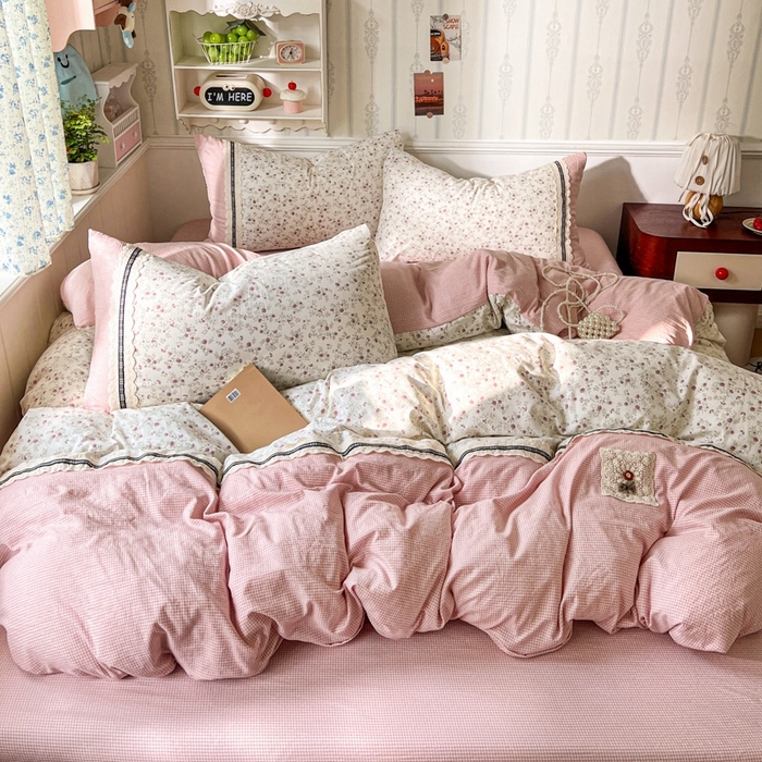 91家纺网 家纺一手货源 找家纺 （总）韩秀家纺 2026新款A类仿棉四件套超柔古法棉水洗棉法式花边床笠四件套（提供买家秀）