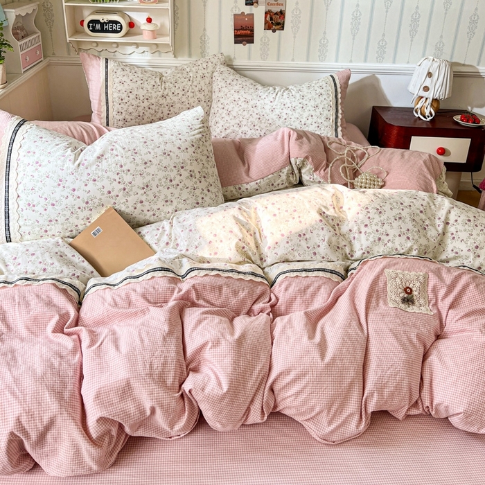 （总）韩秀家纺 2026新款A类仿棉四件套超柔古法棉水洗棉法式花边床笠四件套（提供买家秀）