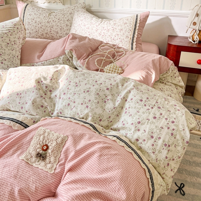 91家纺网 家纺一手货源 找家纺 （总）韩秀家纺 2026新款A类仿棉四件套超柔古法棉水洗棉法式花边床笠四件套（提供买家秀）