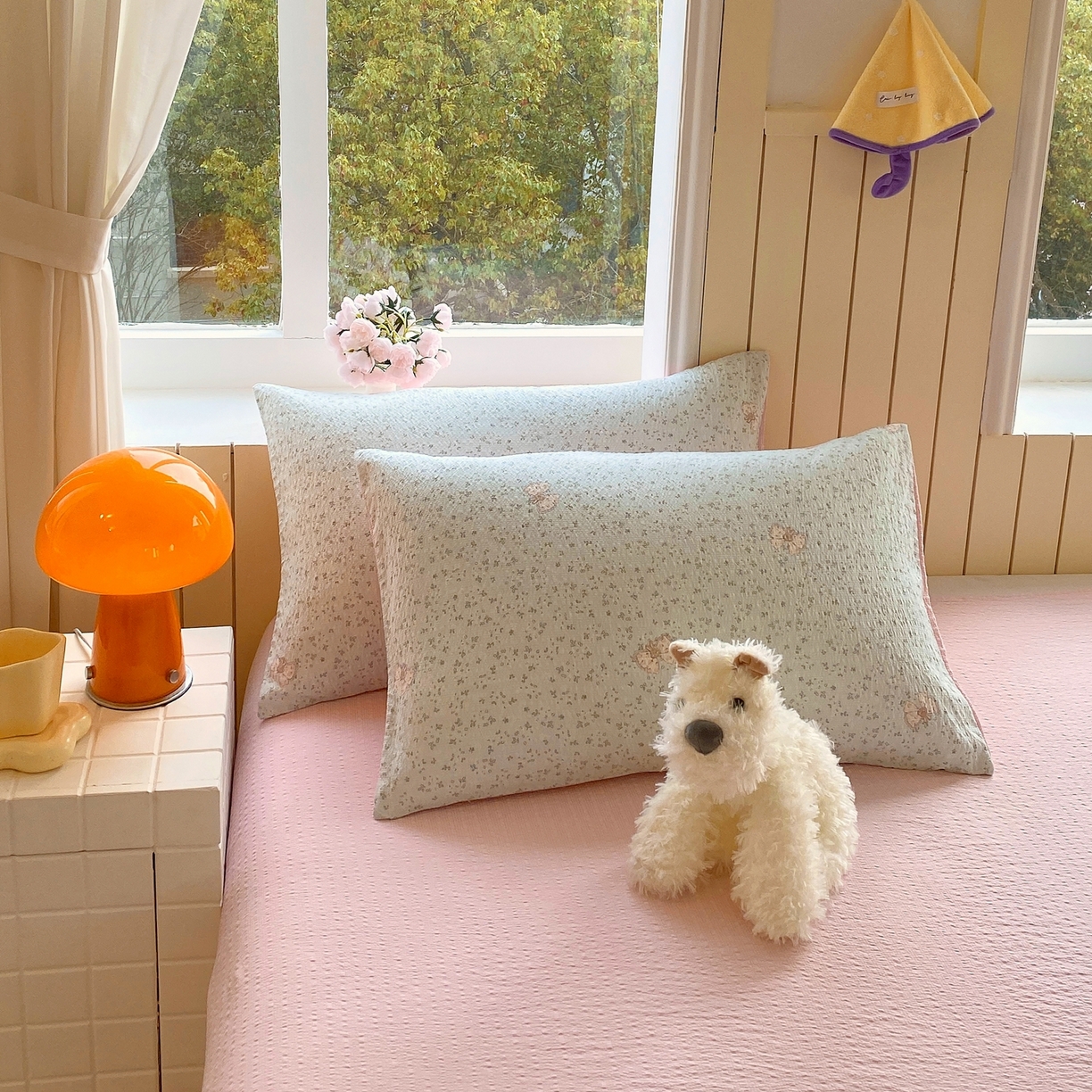 91家纺网 家纺一手货源 找家纺 爱橙家纺（原艾橙家纺） 2026春夏新款A类高品质110克超柔泡芙纱四件套 兔小妹